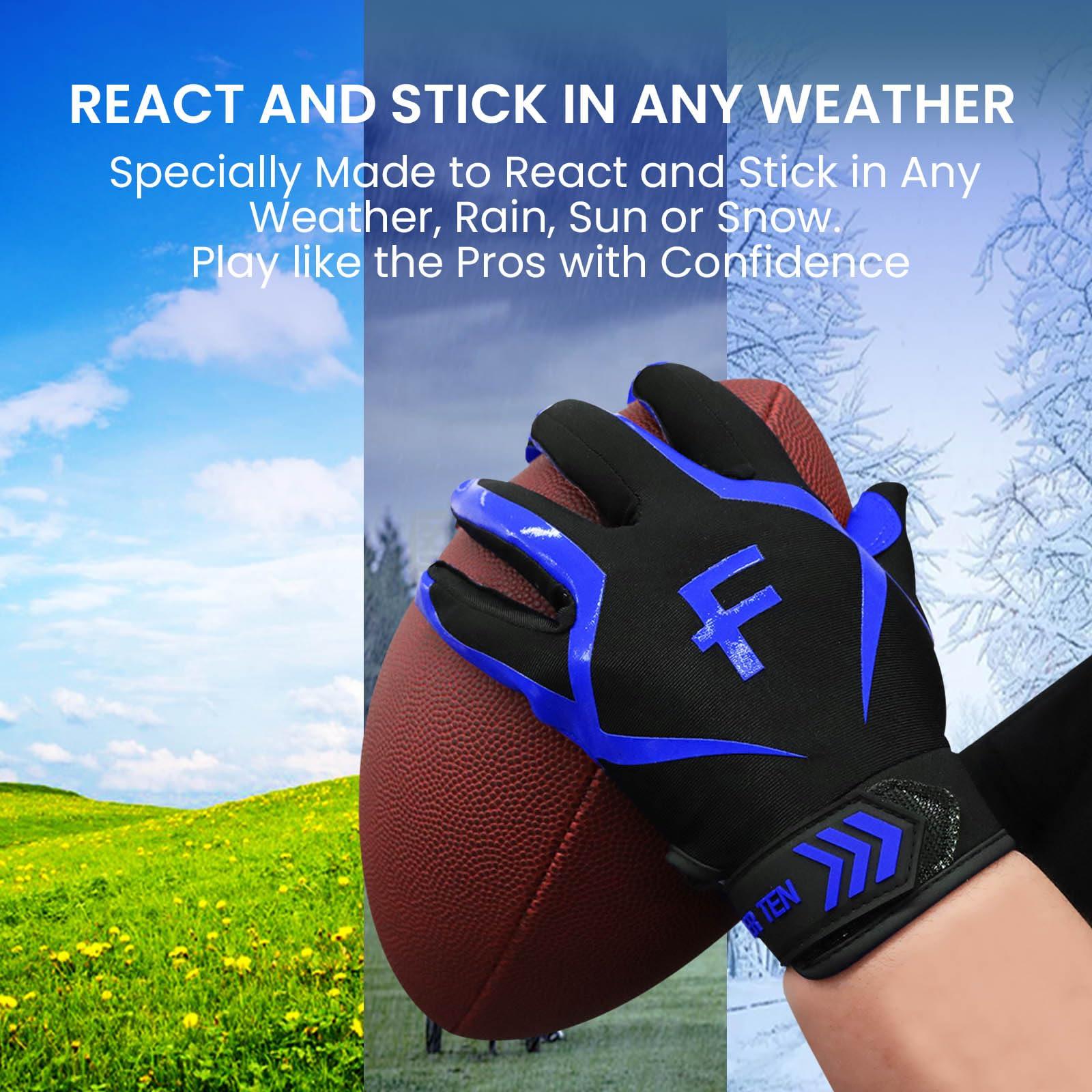 FINGER TEN FINGER TEN Football Receiver Gloves Youth Receiving Gloves Pro 3.0 Durable Breathable Flexible for Kids Boys Girls in White Red Black Blue Small Large Medium X-Large (A-Blue, Medium)