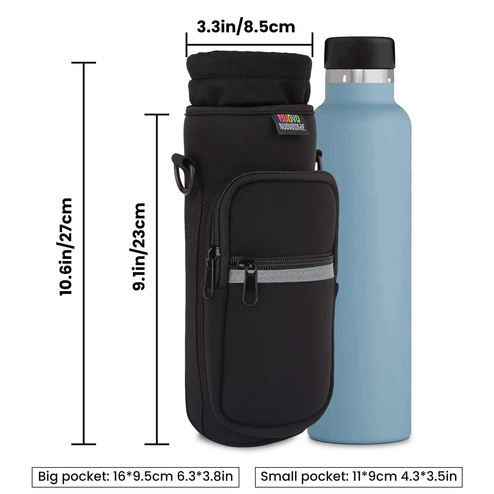 Nuovoware Nuovoware Water Bottle Carrier Bag, 25oz/32oz Bottle Pouch Holder, Adjustable Shoulder Hand Strap 2 Pocket Sling Neoprene Sleeve Sports Water Bottle Accessories for Men/Women Hiking Travelling, Black