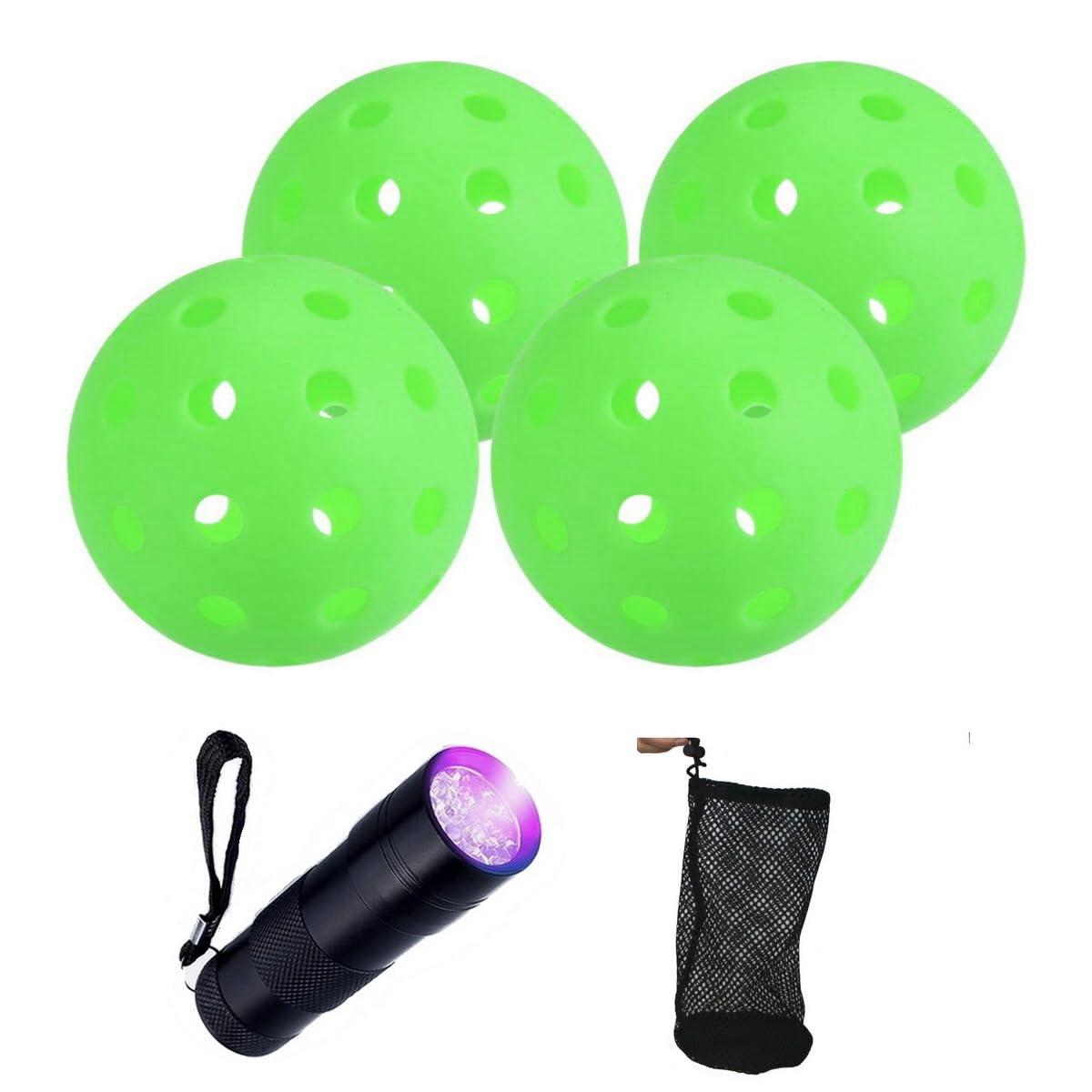 Aolowewin Aolowewin Glow in The Dark Pickleball Balls, 40-Holes USA Pickleballs (USAPA) Spec, Day and Nighttime Practice Pickle Balls, with UV Flashlight & Mesh Bag