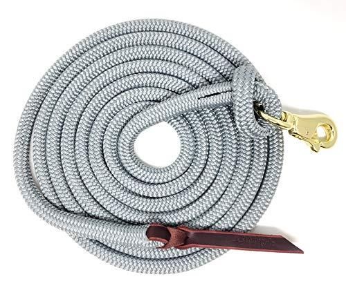 Knotty Girlz Knotty Girlz 9/16 Double Braid Polyester Yacht Horse Lead Rope Natural Horsemanship with Option of Loop or Snap 12ft. or 14ft. Lengths (Grey, 12 ft. Brass Trigger Snap)