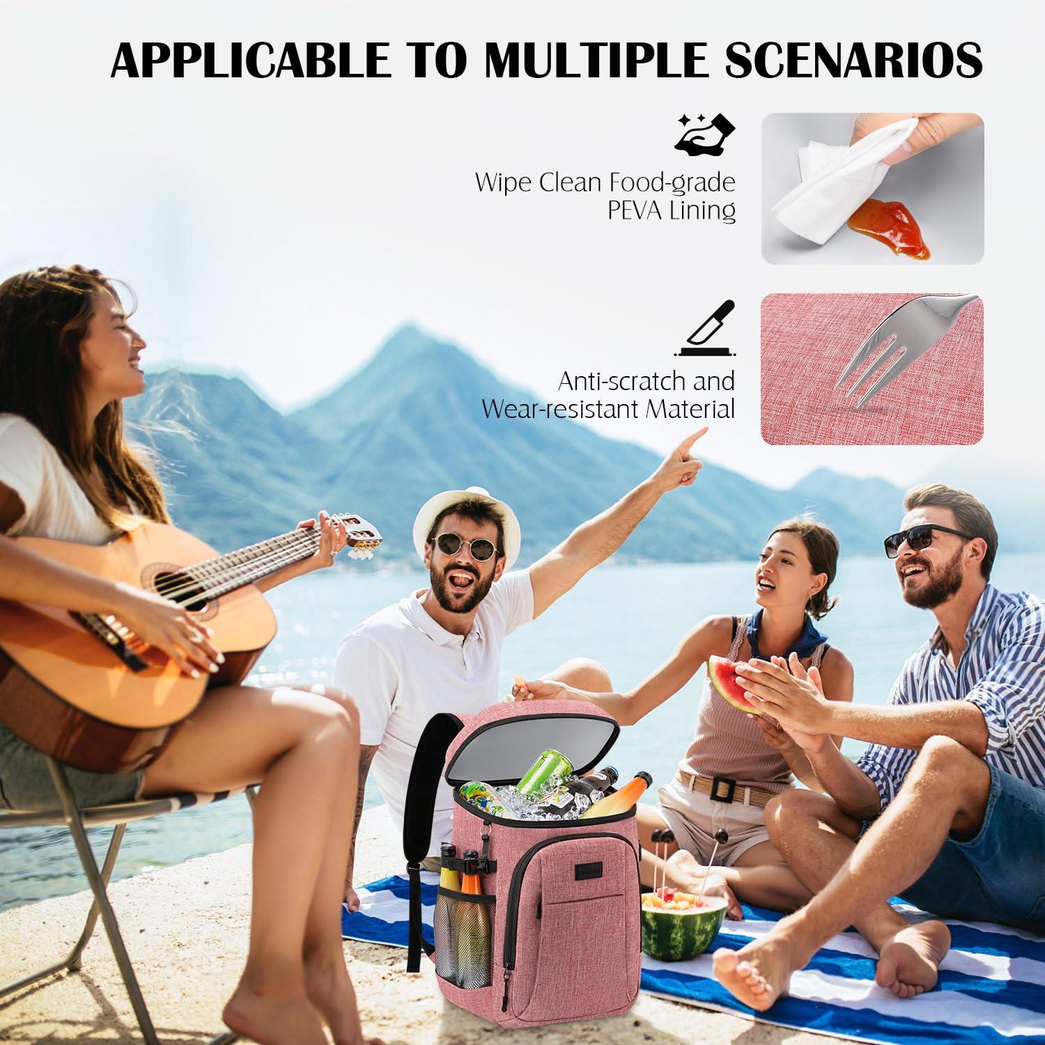 Tuwubi Tuwubi Cooler Backpack 35 Cans, Backpack Coolers Insulated Leak Proof for Men Women, Waterproof Soft Sided Lunch Camping Beach Travel Ice Chest Backpack Cooler Bag Pink