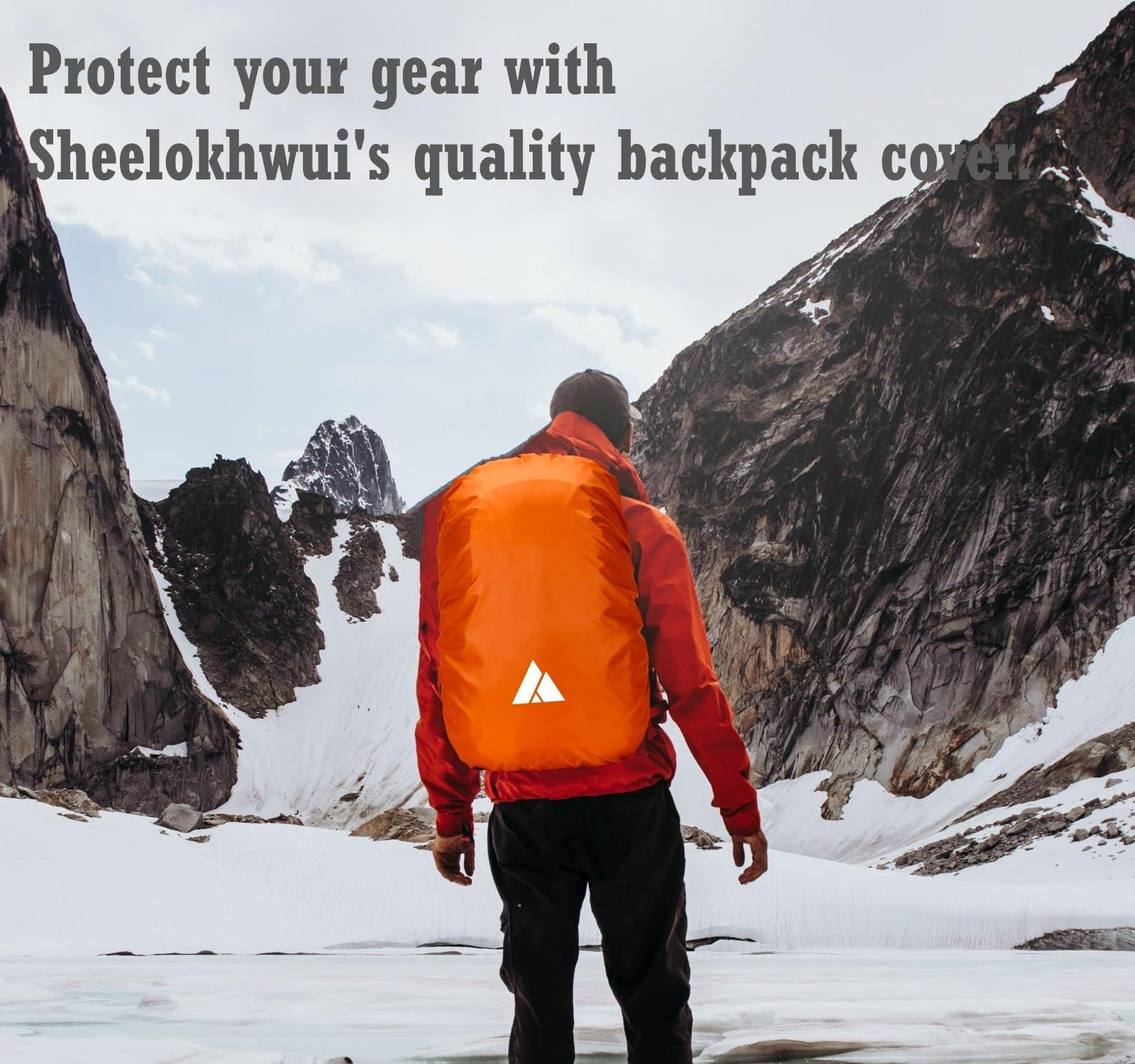 sheelokhwui sheelokhwui Waterproof Backpack Rain Cover, Heavy-Duty Nylon Pack Cover with Upgraded Double Adjustable Closure System and a Carry Pouch for Hiking, Cycling, Camping, Outdoor (Orange, M, 25-45L)