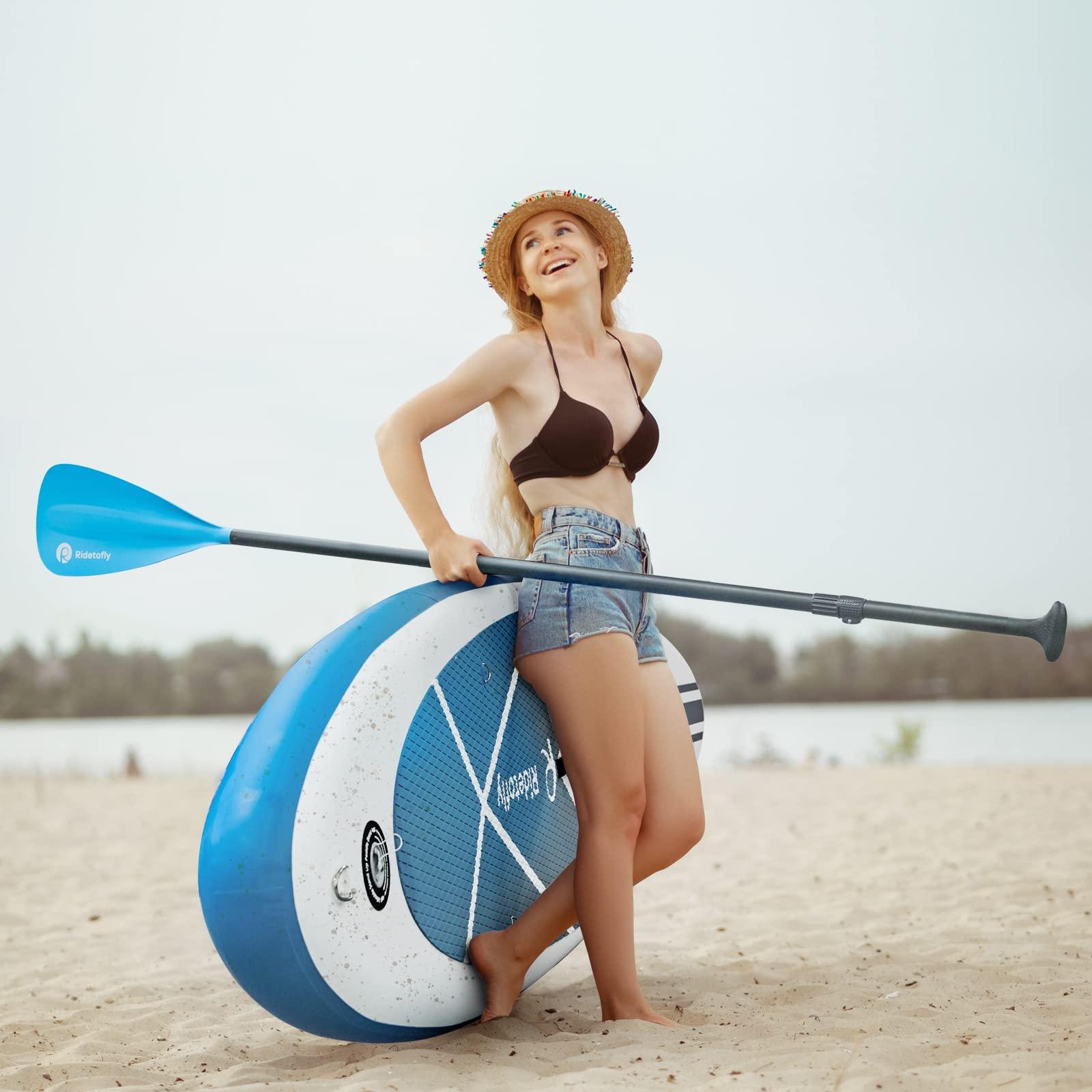 Ridetofly Ridetofly SU01 Stand Up Paddle Board, 10.6\'x32\'\'x6\'\' Inflatable Paddle Board with SUP Accessories, Included Hand Pump, Adjustable Paddle/Seat, Waterproof Bag, for Yoga, Fishing, Touring, Light-Blue