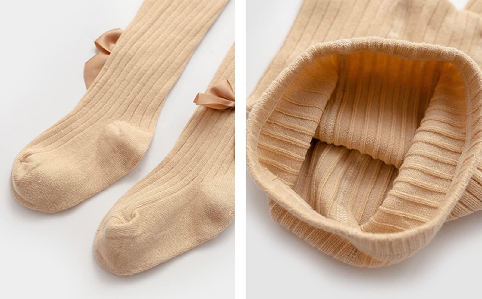 NineFit Basics Baby Tights for Toddler Girls Thick Cable Knit Seamless Stockings Pack Pantyhose Bow-Knot Fall (L2-White, 6-12 Months)