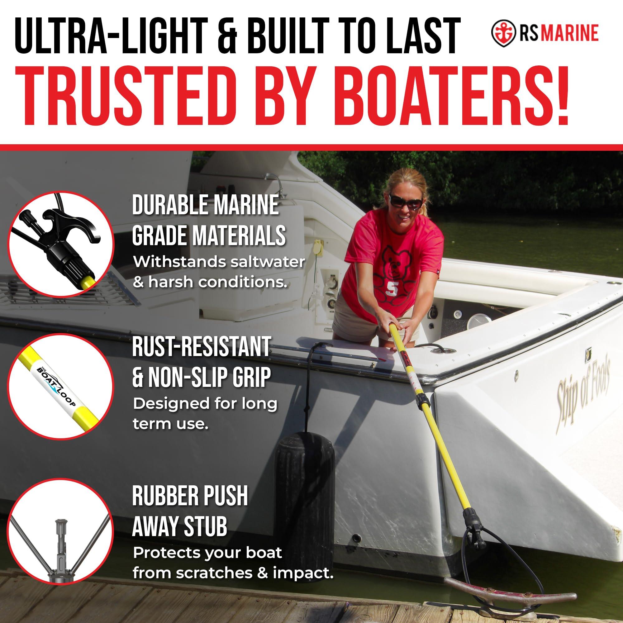 The Boat Loop Boat Loop Extendable Fiberglass Boat Hook with Dual Loops & Rubber Tip - Adjustable 2-8ft Pole for Dock Lines & Rope Handling - Marine Boat Accessories with Quick-Lock Release System