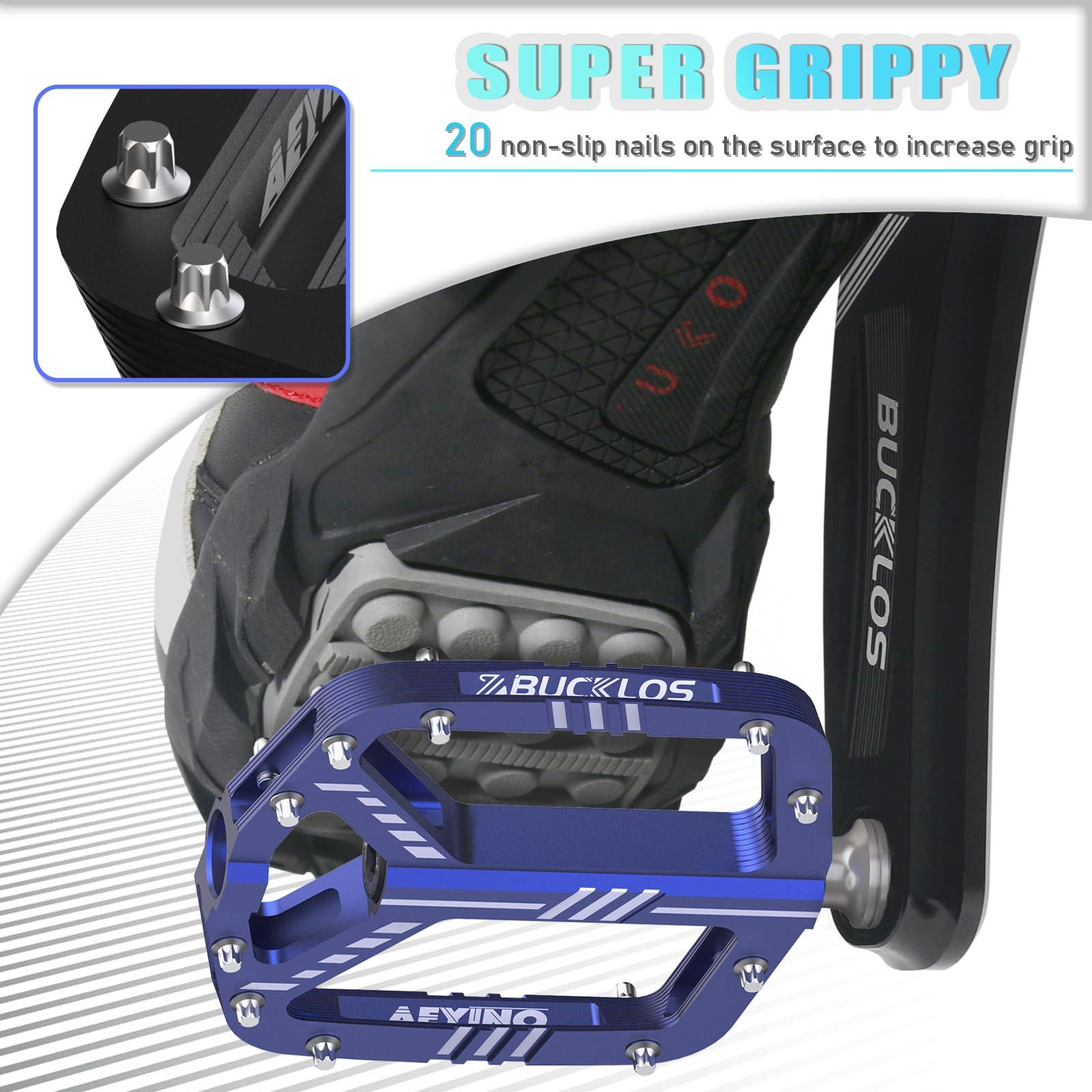 BUCKLOS BUCKLOS Mountain Bike Handlebar Grips Double Lock-on Bike Grips Anti-Slip Bicycle Handle and MTB Flat Aluminum Alloy Pedal with Large Platform -Non-Slip Pedals