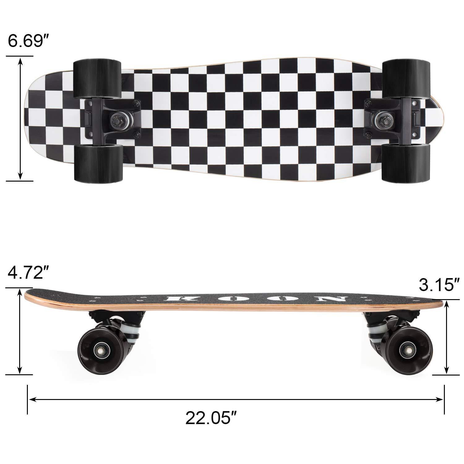 KO-ON KO-ON Skateboard Complete Skateboards 27 Inch Mini Cruiser Skateboards for Beginners Kids Boys and Girls (Check)