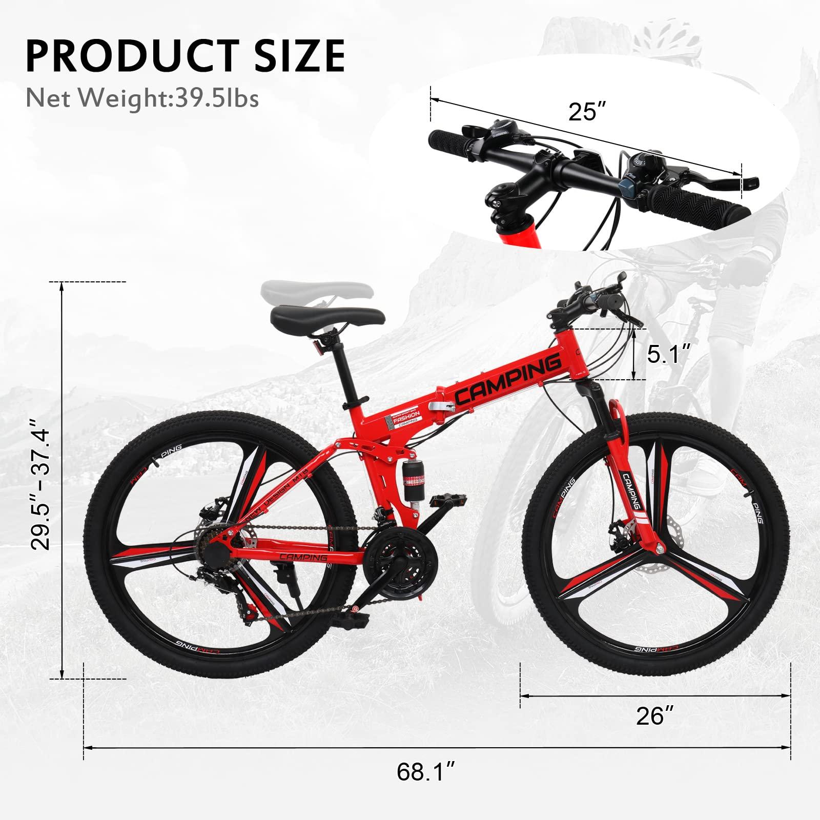 Ktaxon Ktaxon Foldable Mountain Bike 26 Inch Bike 21-Speed Bikes for Adults with Cool Design, Powerful Mechanical Dual Disc Brakes, Double Shock Effect and Ergonomic Cushion (Red)