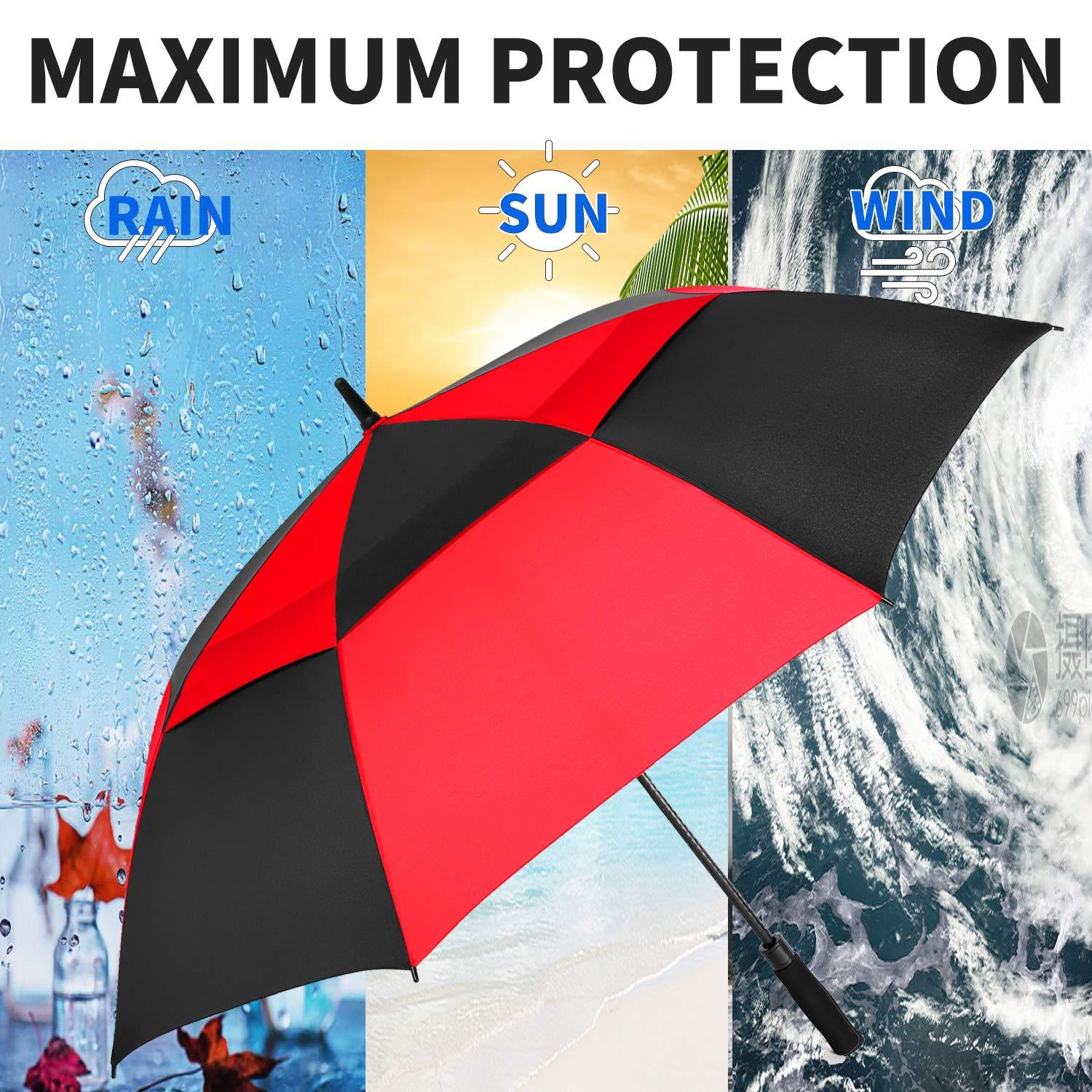 MRTLLOA MRTLLOA Automatic Open Golf Umbrella, Extra-Large Oversized Double Canopy Vented Windproof Waterproof Stick Rain Golf Umbrellas for Men and Women(Red Black/62 in)