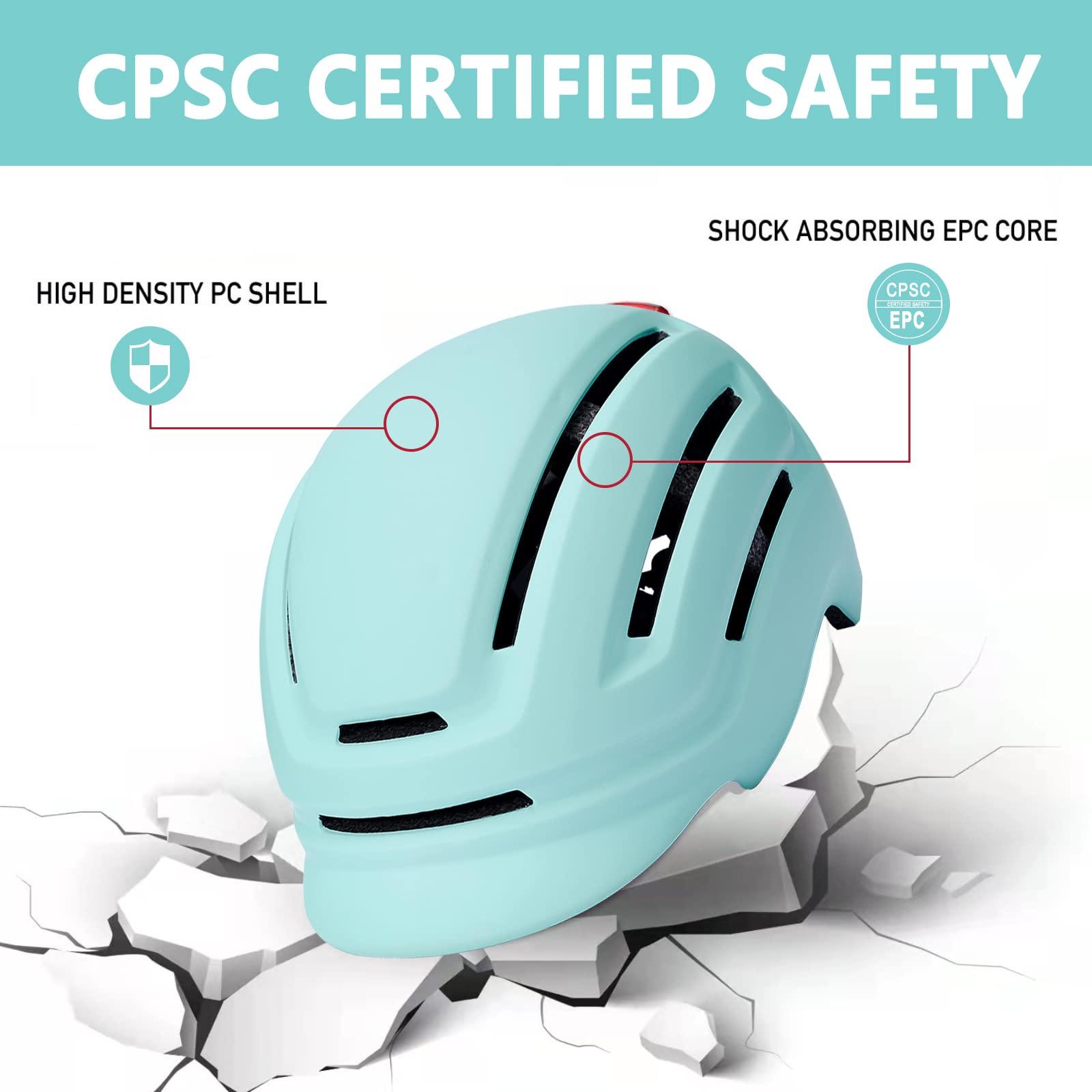 DAYGOCAGA DAYGOCAGA Adult Bike Helmet for Men Women, Mountain Road Bicycle Helmet with USB Rechargeable Taillight, Matte Mint