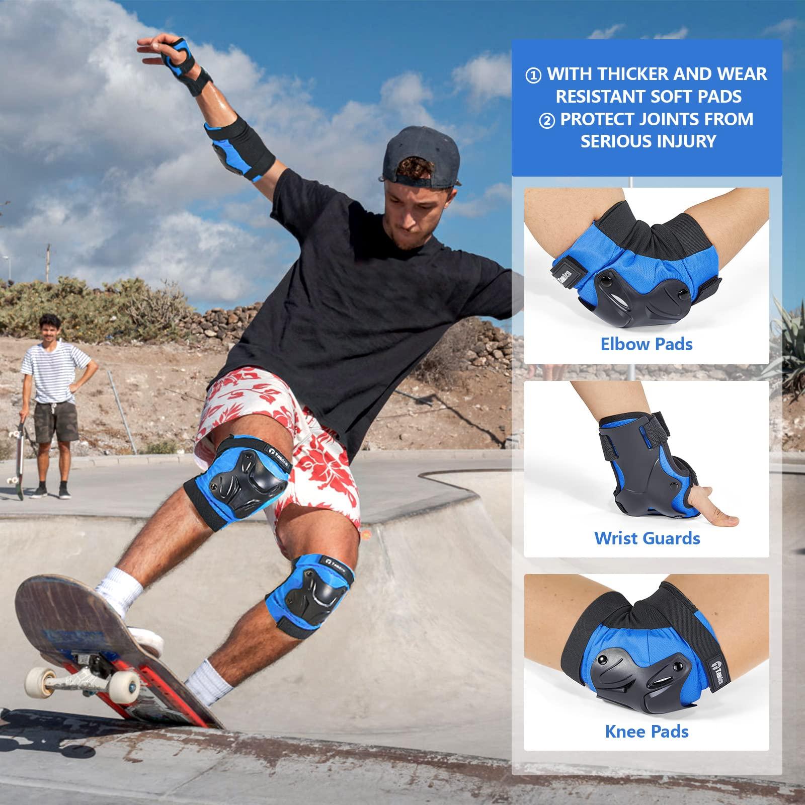 Tanden Tanden Skating Protective Gear Elbow and Knee Pads Adult, Knee Pads for Men Women Elbow Pads Wrist Guards for Roller Skating Cycling Skateboarding Blue