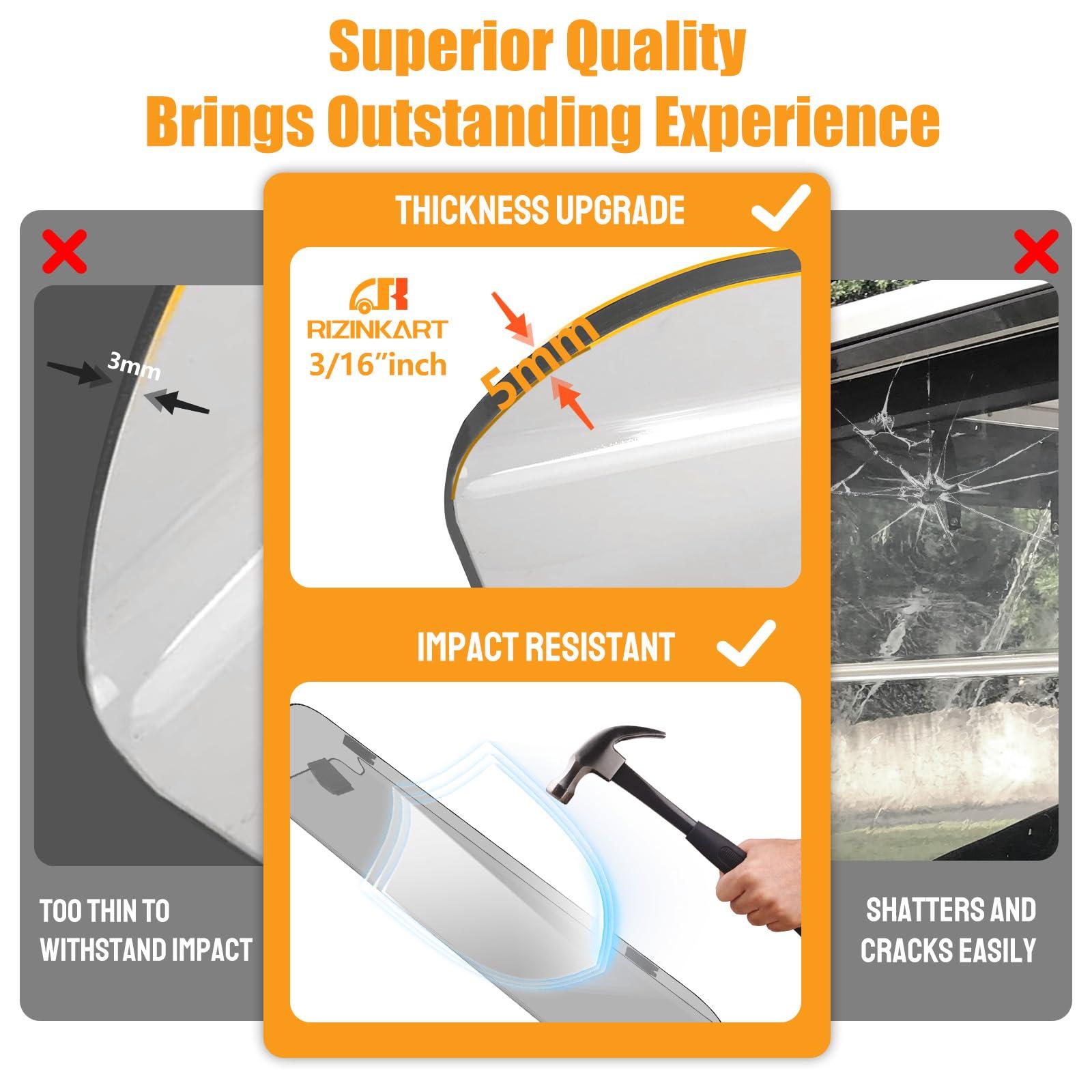 RIZINKART Golf Cart Windshield for Club Car DS Gas or Electric (2000-UP Models), Foldable Clear Impact Resistant Club Car Windshield for Golf Cart Fit 1 Inch Square Strut Window Frame (Clear)