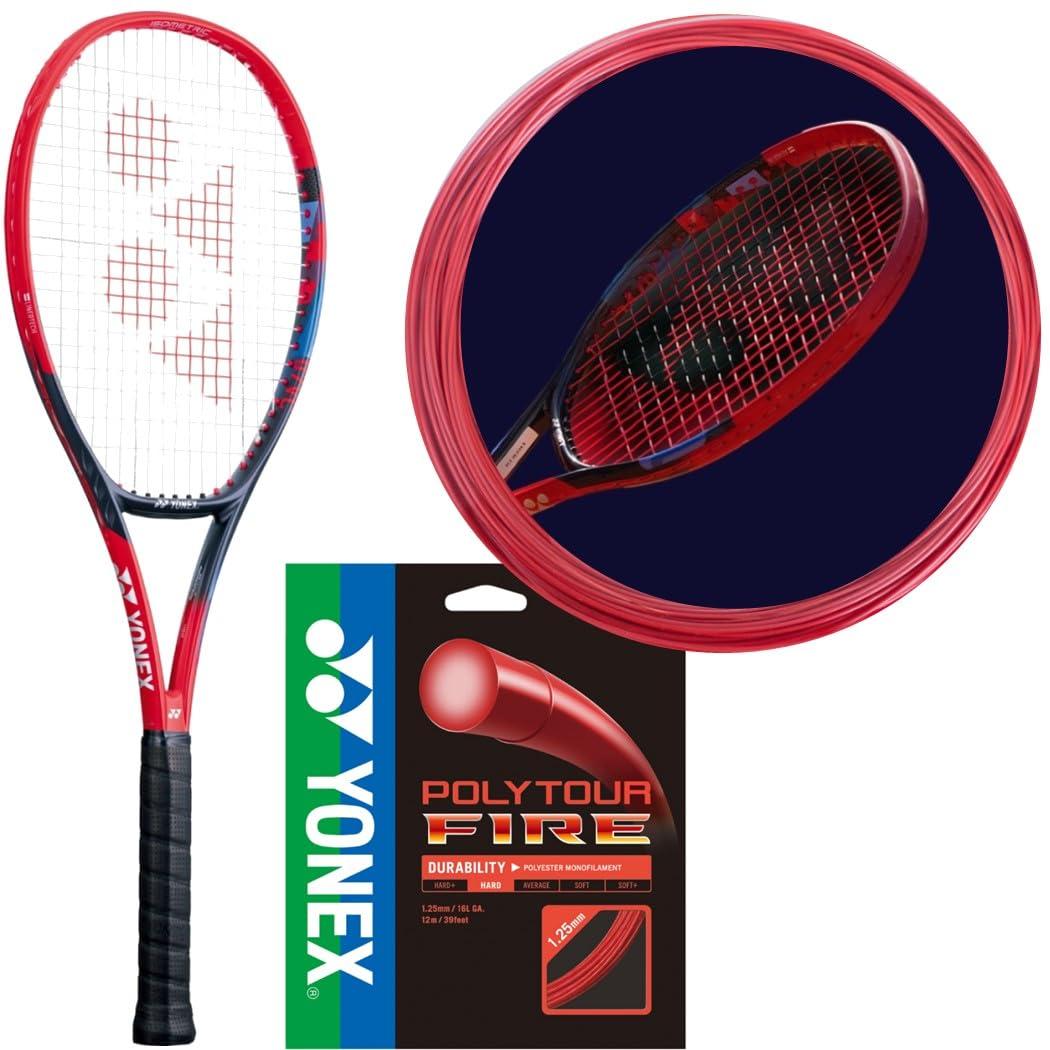 Do It Tennis Yonex VCORE 95 7th Gen Scarlet Tennis Racquet (4 1/4" Grip) Strung with Red 16L PolyTour Fire at Mid-Range Tension