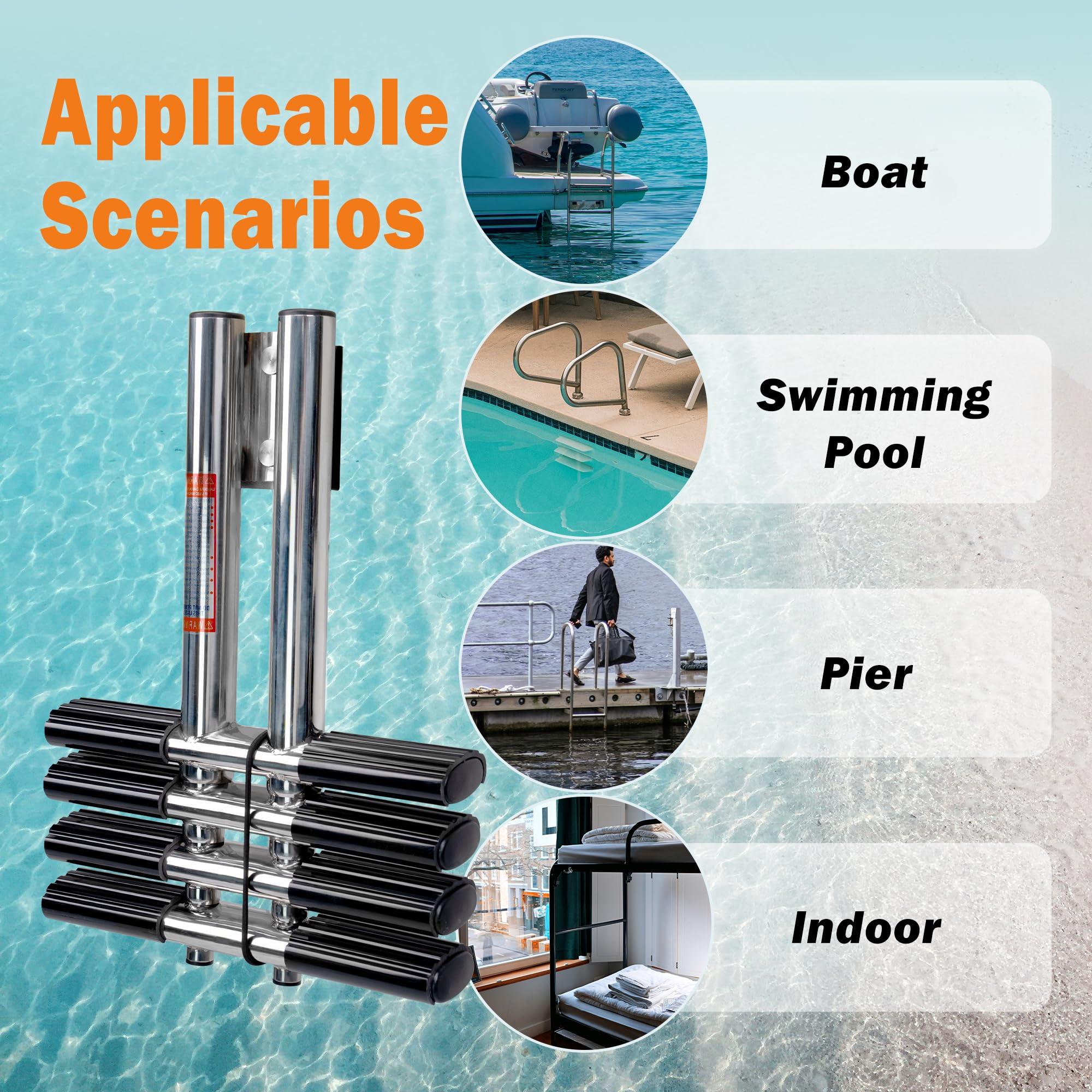 XinKunmarine XinKunmarine 4 Step Boat Ladder, Stainless Steel Dive Boarding Ladders for Bass Fishing Boats, Heavy-Duty with Non-Slip Treads