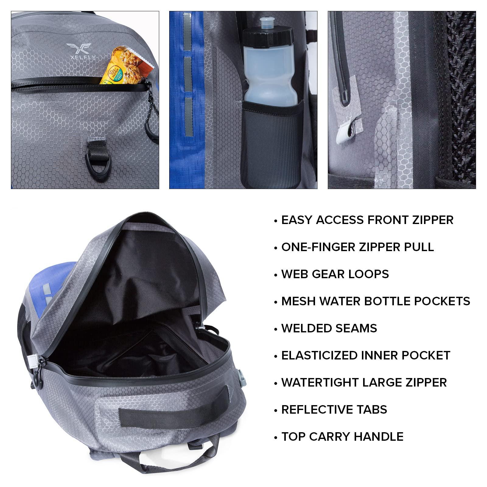 Xelfly Xelfly Submersipack Waterproof Backpack - Submersible, Inflatable, Floating TPU Coated Durable Nylon Dry Bag with Airtight Zipper for Kayak, Fishing, Boating, Hiking, Paddle Board (Deep Blue, 25L)