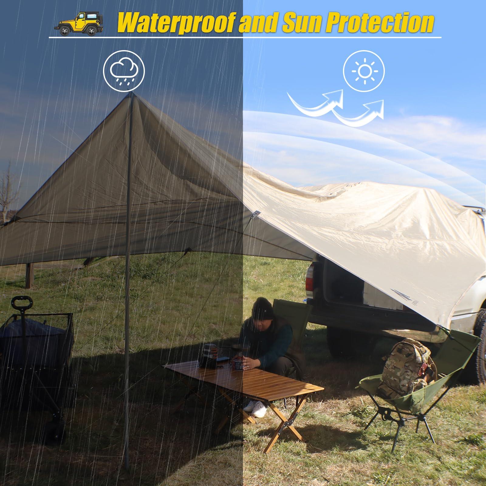 ayamaya AYAMAYA Car Awning Camping Tarp Tailgate - 14 x 16 FT Extra Large Car Tent Tarp with 2 Poles Included, Multifunctional Waterproof Rain Fly Sun Shelter Canopy for SUV Truck Jeep Outdoor Activities
