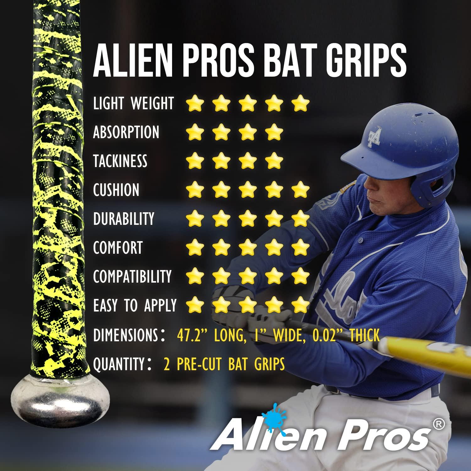 ALIEN PROS ALIEN PROS Bat Grip Tape for Baseball 0.5 MM (2 Pack, Dragon) Precut and Pro Quality Bat Tape Wrap Your Bat for an Epic Home Run - Replacement for Old Baseball bat Grip