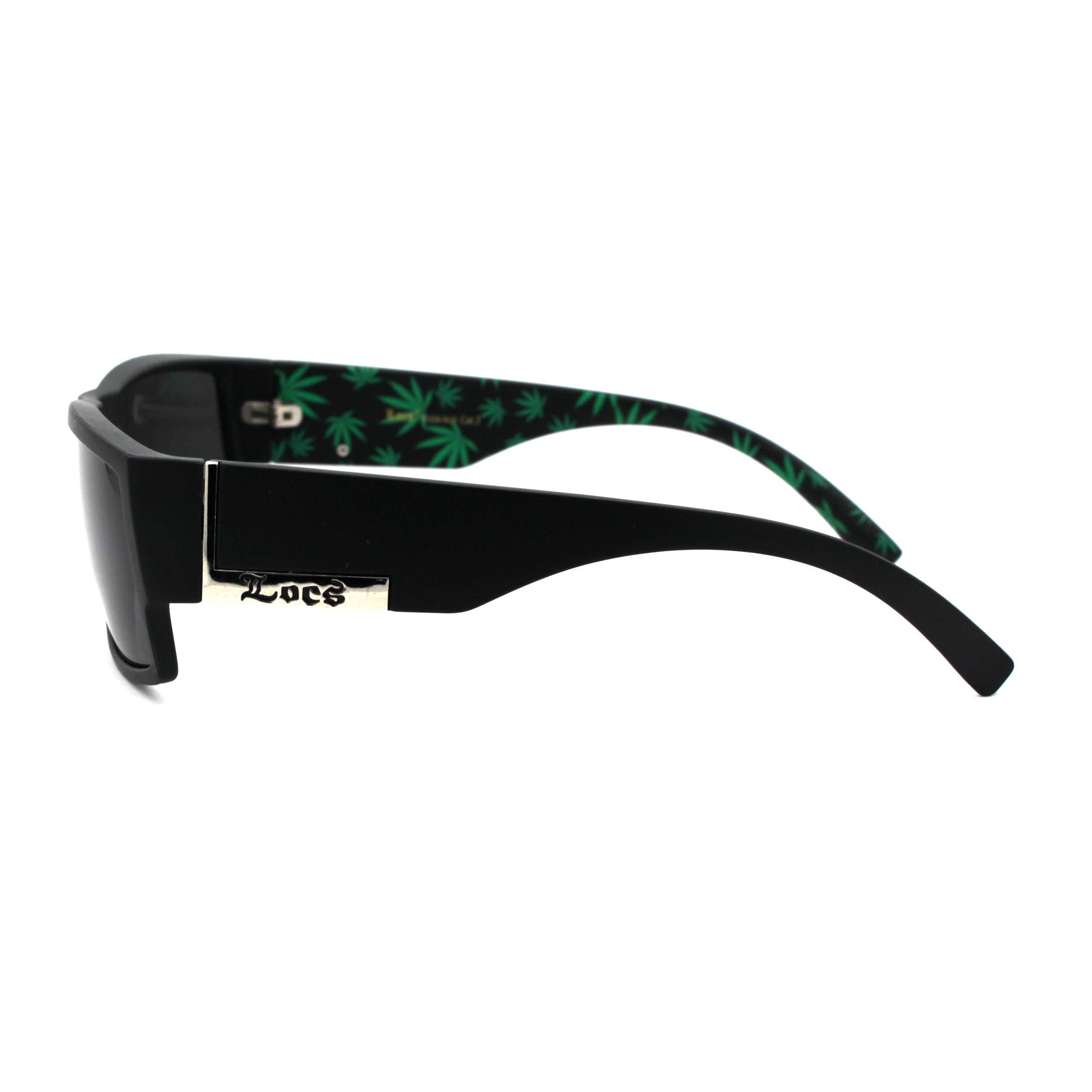 Locs Locs Marijuana Pot Leaf Print Rectangular Mad Dog Sunglasses Matte Black Green
