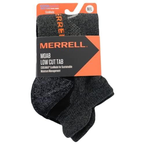 Merrell Merrell Moab Hiking Mid Cushion Socks-1 Pair Pack-Coolmax Moisture Wicking & Arch Support, Low Cut Tab-Charcoal, L/XL (Men\'s 12.5-15 / Women\'s 14+)