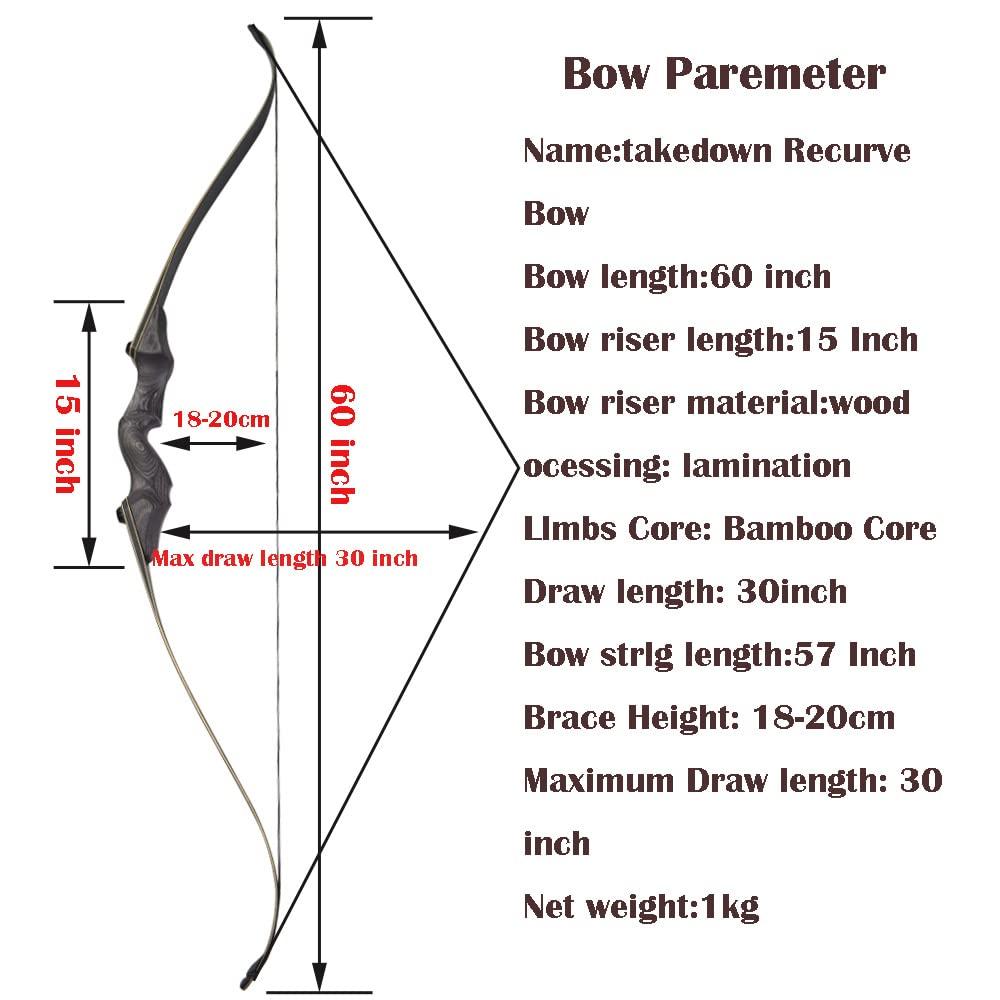 AMEYXGS 60 Inch Takedown Recurve Bow Draw Weight 25-65lbs Traditional Wood Longbow with Bamboo Core Limbs Right Left Hand American Hunting Longbow (35 Lbs, Right Hand)