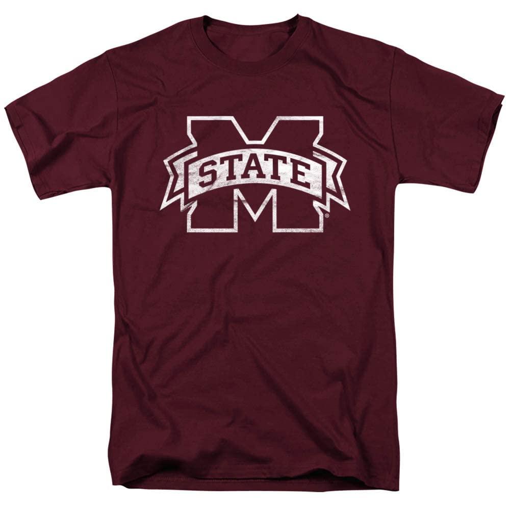 LOGOVISION Mississippi State University Official Distressed Primary Logo Unisex Adult T Shirt,Mississippi State University - Maroon, Large