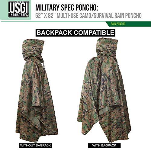 USGI Industries USGI Industries Military Style Poncho | Lightweight Tactical Multi Use Rip Stop Camouflage Rain Poncho | Perfect for Hiking, Hunting, Emergency Tent, Survival (Marpat)
