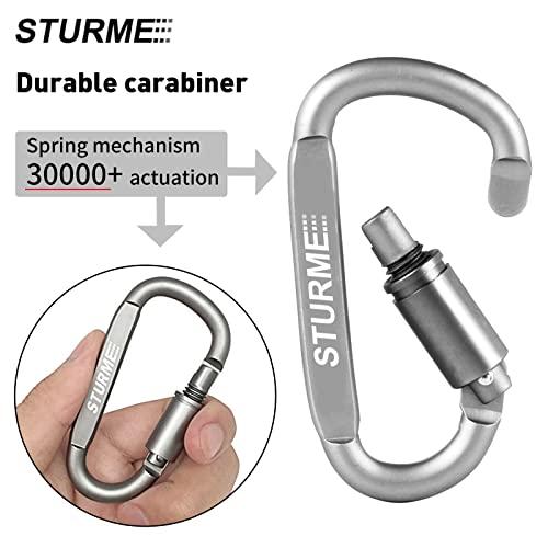 STURME STURME Carabiner Clip Aluminum D-Ring Locking Durable Strong and Light Large Carabiners Clip Set for Outdoor Camping Screw Gate Lock Hooks Spring Link Improved Design Pack (9 Pack)