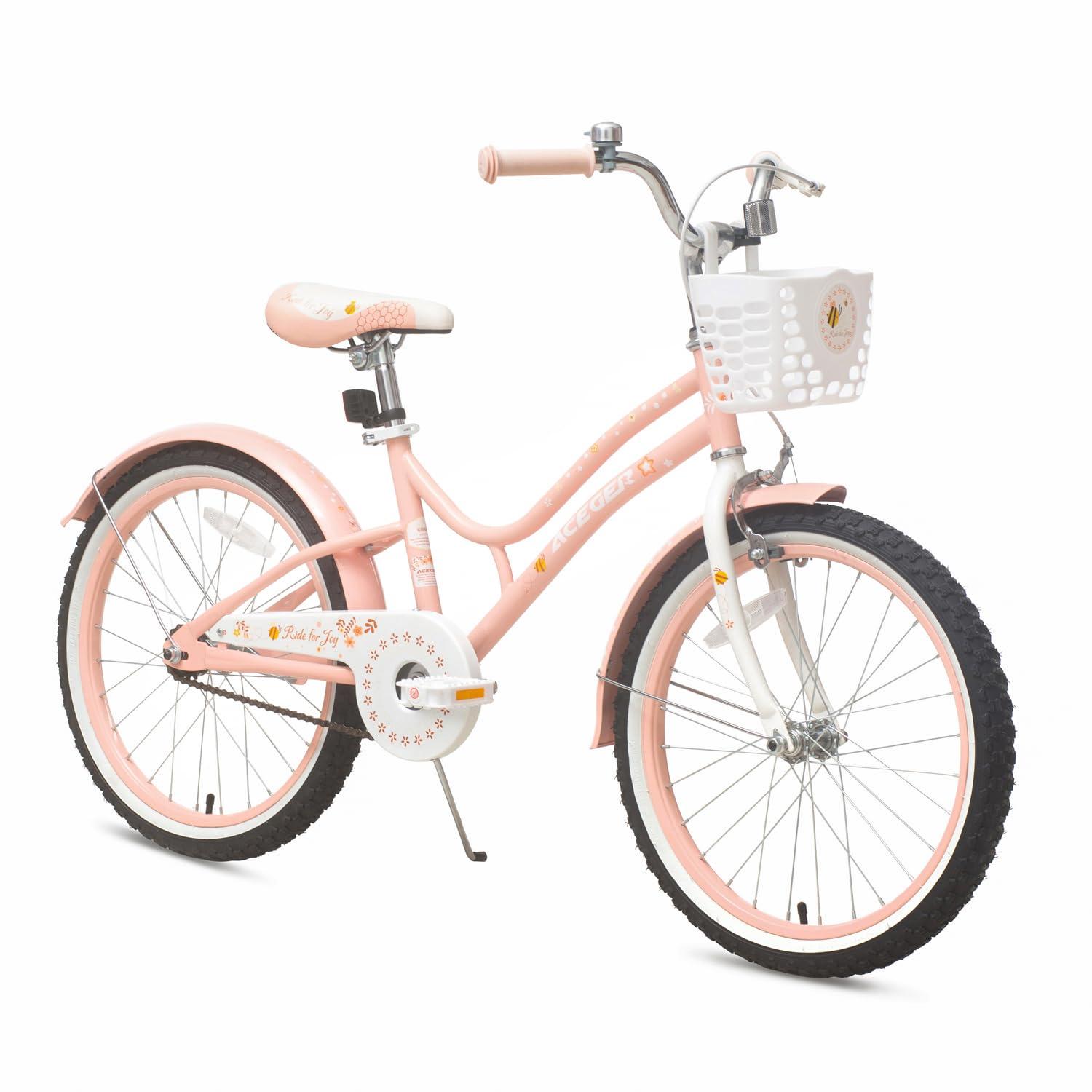 ACEGER ACEGER Kids Bike for 7-14 Years Old, 16 18 Inch Girls Bike with Removable Training Wheels and Kickstand, 20 Inch Kid's Bicycle with Kickstand only, Adjustable Seat, Steel Frame & Dual Brakes