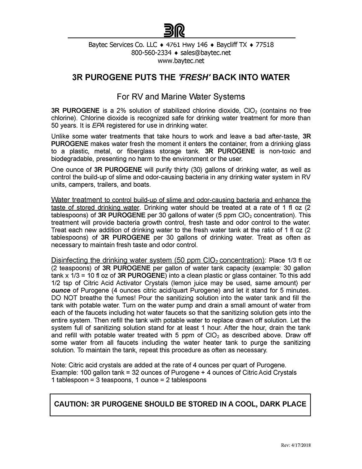 BayTec BayTec 128oz 3R Water Treatment Preserver and Maintainer for Drinking Water Treatment. Provides for Long-Term Storage of Drinking Water
