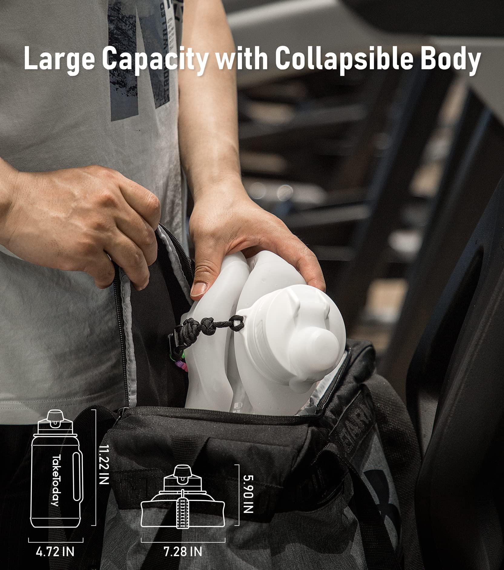 TakeToday TakeToday 68 oz Collapsible Water Bottles With Straw, Half Gallon Water Bottle With Motivational Time Marker, Large Reusable Silicone Water Jug With Paracord Handle For Sports, Outdoors (White)