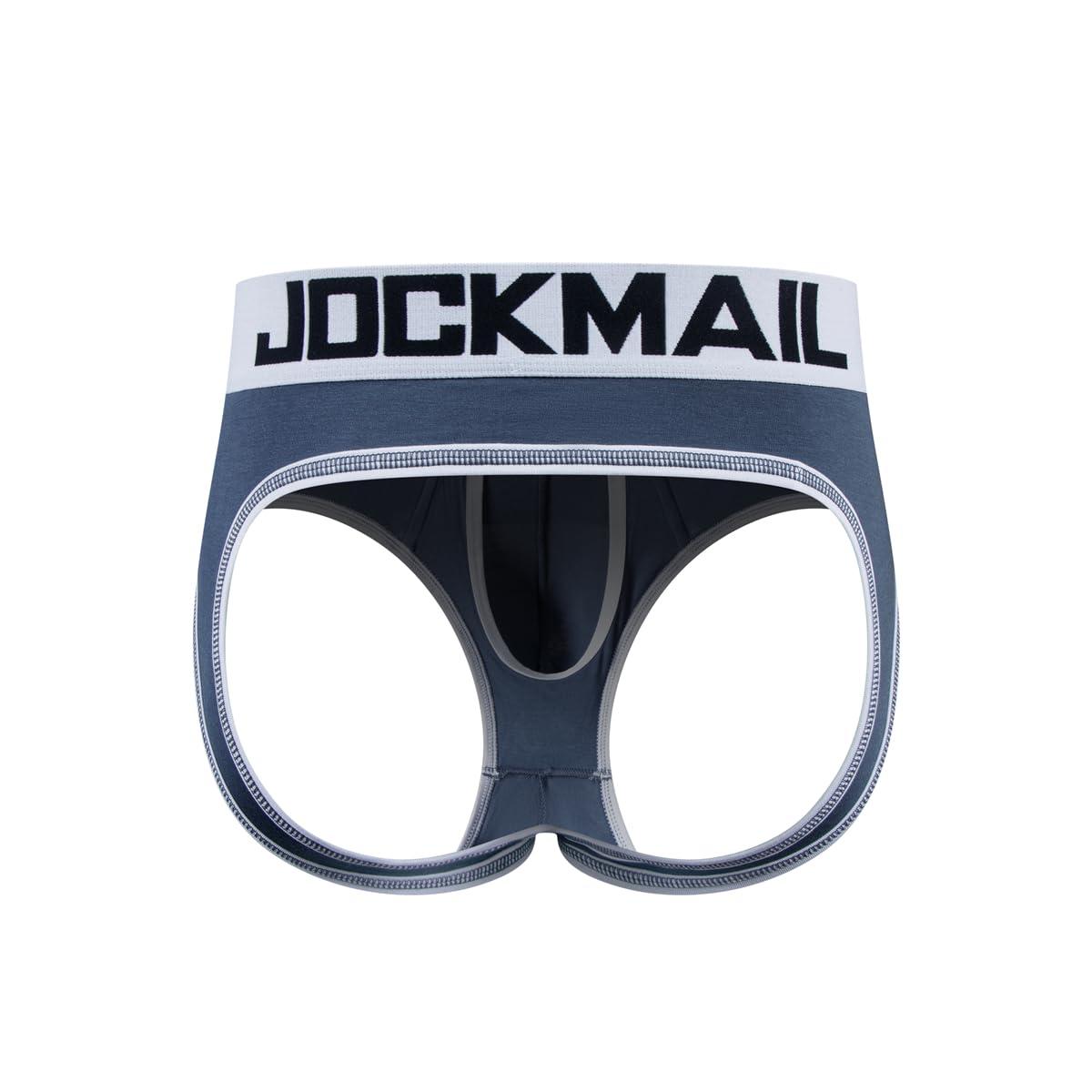 JOCKMAIL JOCKMAIL 2PCS/Pack Mens Open Back Briefs Bottomless Underwear Low Waist Mens Assless Men's Backless Briefs (US, Alpha, Medium, Regular, Regular, Gray + Gray)