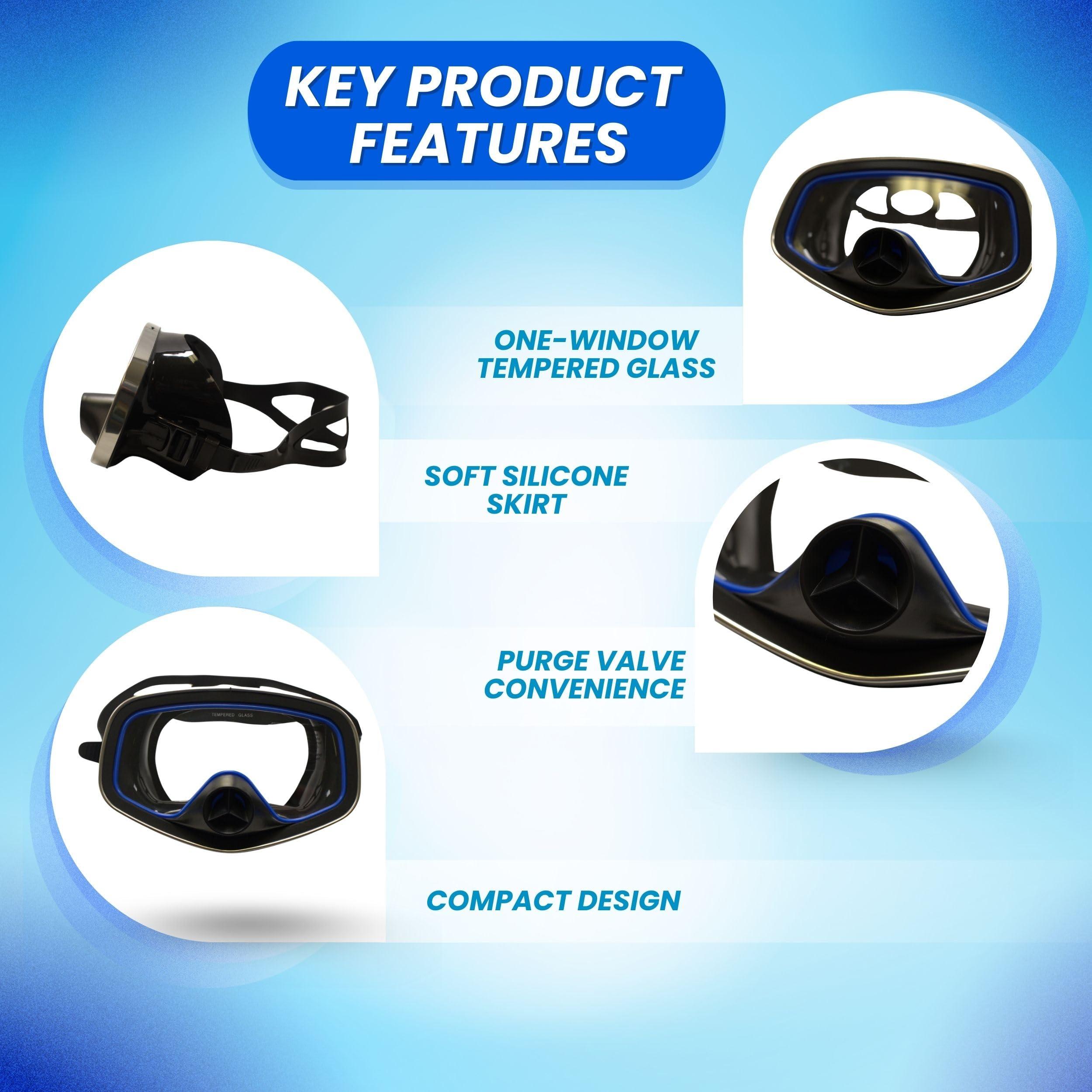 Scuba Choice Scuba Choice Scuba Diving Classic Free Dive One-Window Silicone Purged Mask, Black