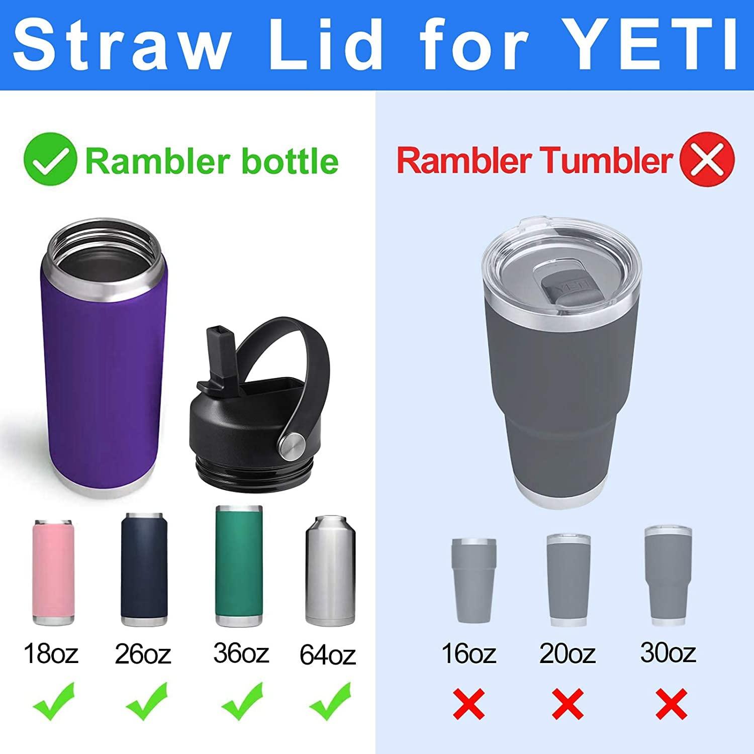 FLORAPELL Straw Lid for Yeti Rambler 26 36 46 64 oz Bottles, Lids with Straws and Handle, Replacement Cap for Yeti Jr 12 18 Ounce Kids Bottle Accessories, Leak-Proof, Easy to Carry, BPA Free, Black - 2 Pack
