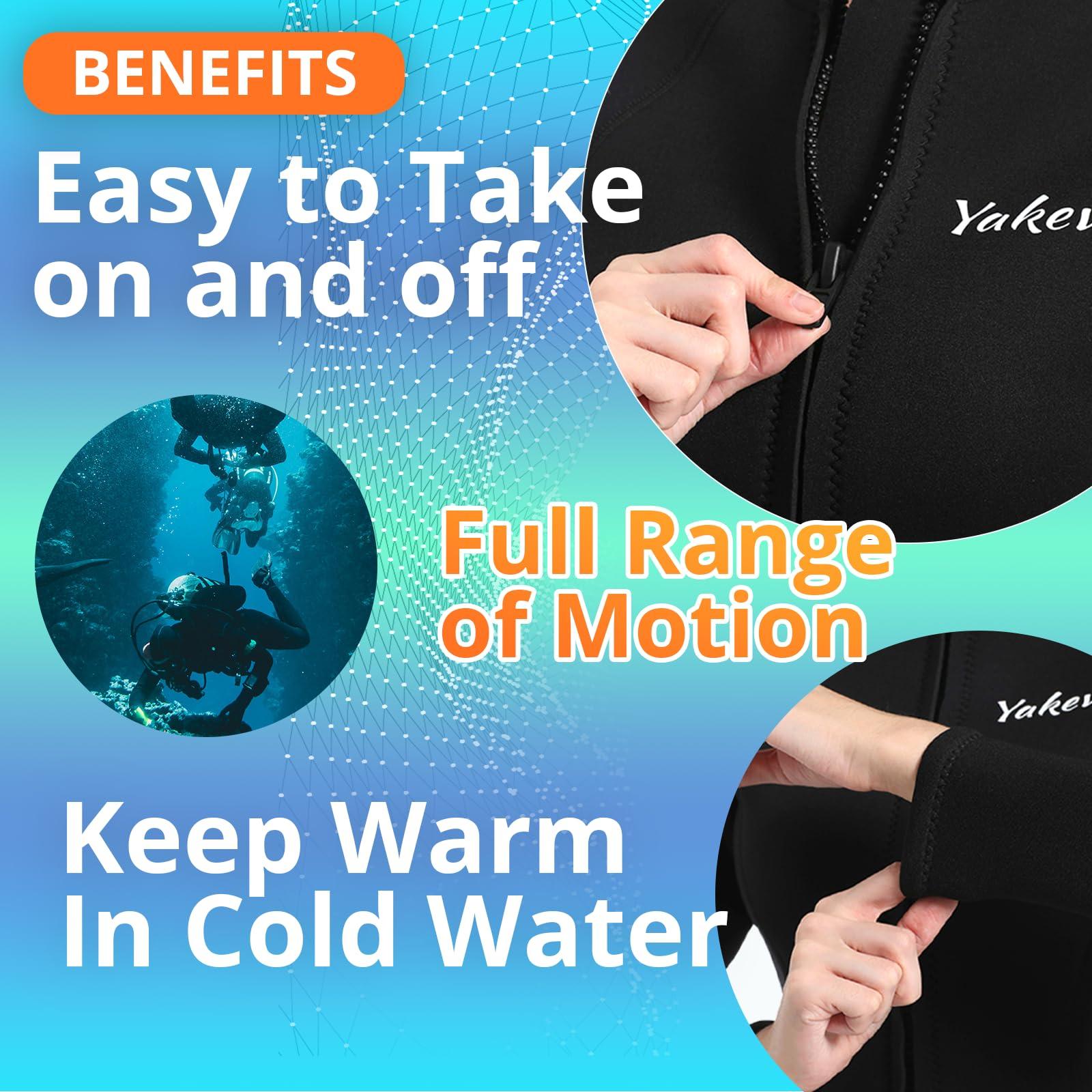 INTBOSS INTBOSS Wetsuit Top Men,3mm Mens Wetsuit Top Long Sleeve Wetsuit Jacket Men Front Zip Warm Neoprene Wets Suit Jackets for Men Stretch Mens Wetsuit Jacket