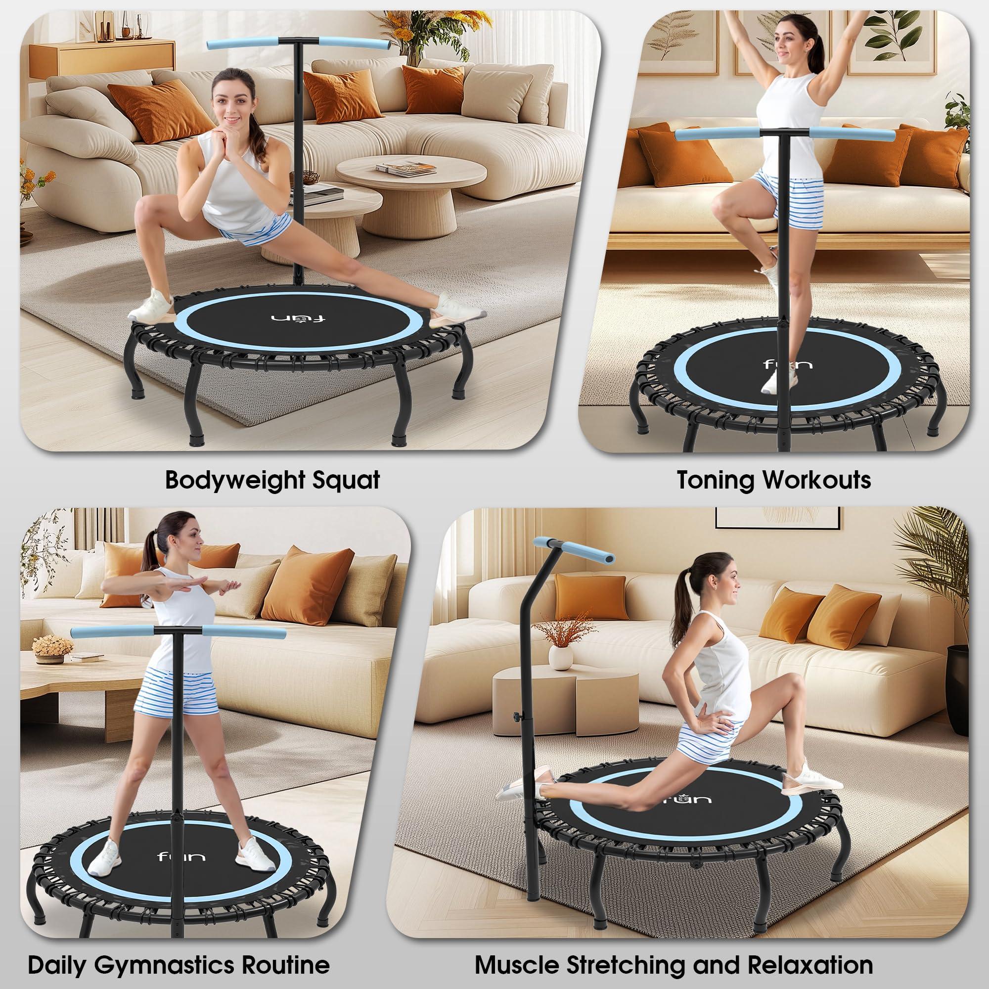 Jump Into Fun Jump Into Fun 40" Rebounder Mini Tranpoline Indoor for Adults, 330LBS Foldable Fitness Tranpoline Adults with Adjustable T-Bar Handle, Slient Exercise Rebounder for Indoor/Garden Workout, Blue