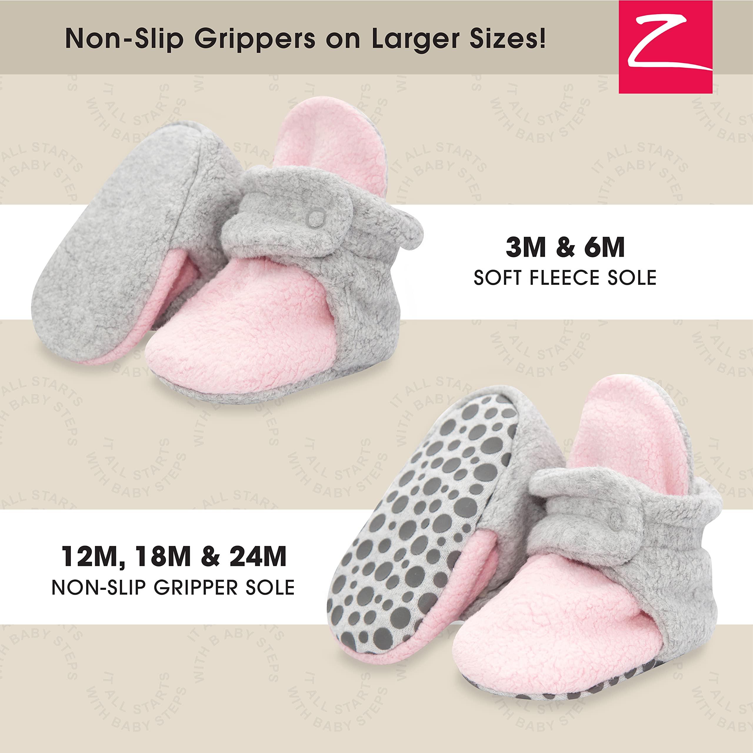 Zutano Zutano Unisex Cozie Fleece Baby Booties with Grippers, Baby Essentials, Baby Pink/Gray Heather, 24 Months