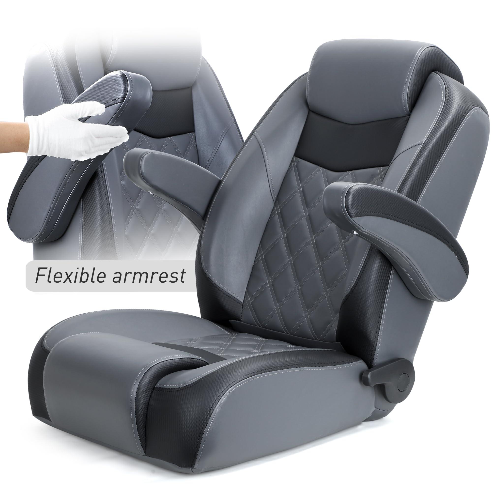 SUNDGORA SUNDGORA Premium Reclining Pontoon High Back Captain\'s Chair Boat Bucket Seat with Removable Armrest,Charcoal/Black