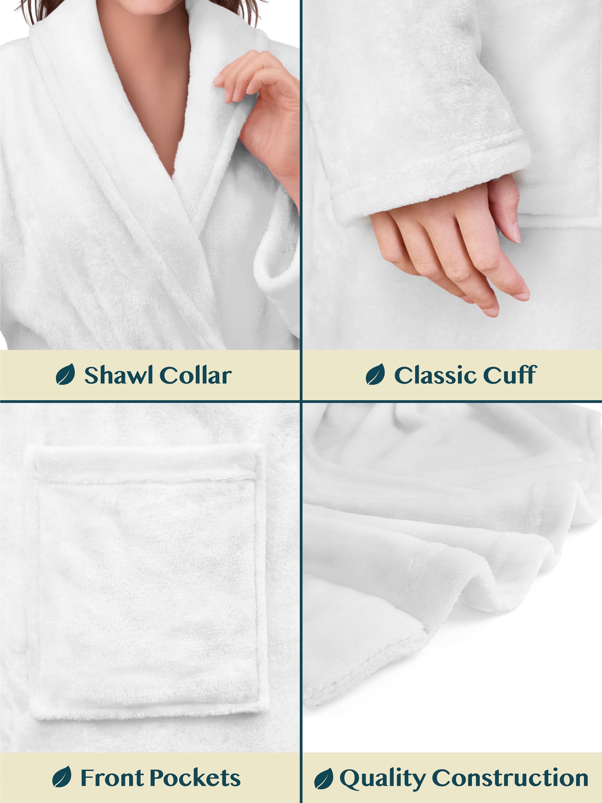 PAVILIA PAVILIA White Women Robe Fleece Plush Soft, Fluffy Fuzzy Cozy Warm Lightweight Bathrobe, Shower Spa House Long Robe for Women, L/XL