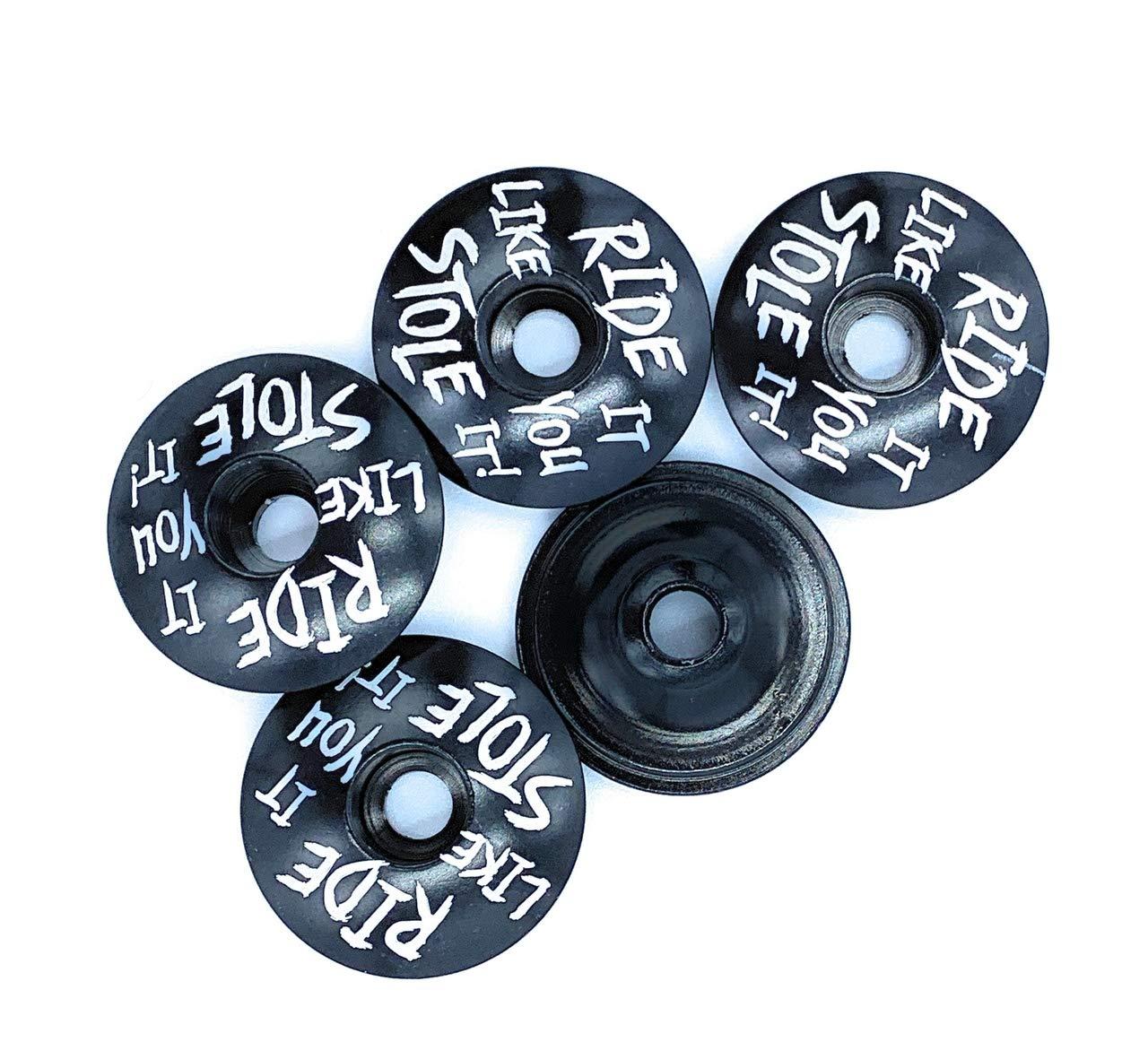 Dubbs Hardware Dubbs Hardware MTB Headset Top Cap 1-1/8" Aluminum Bike Stem Cap Custom Threadless Top Cap for Mountain Bikes, Road Bikes, Bicycle Headsets, and MTB Stem Caps - (Black Ride it Like You Stole It)