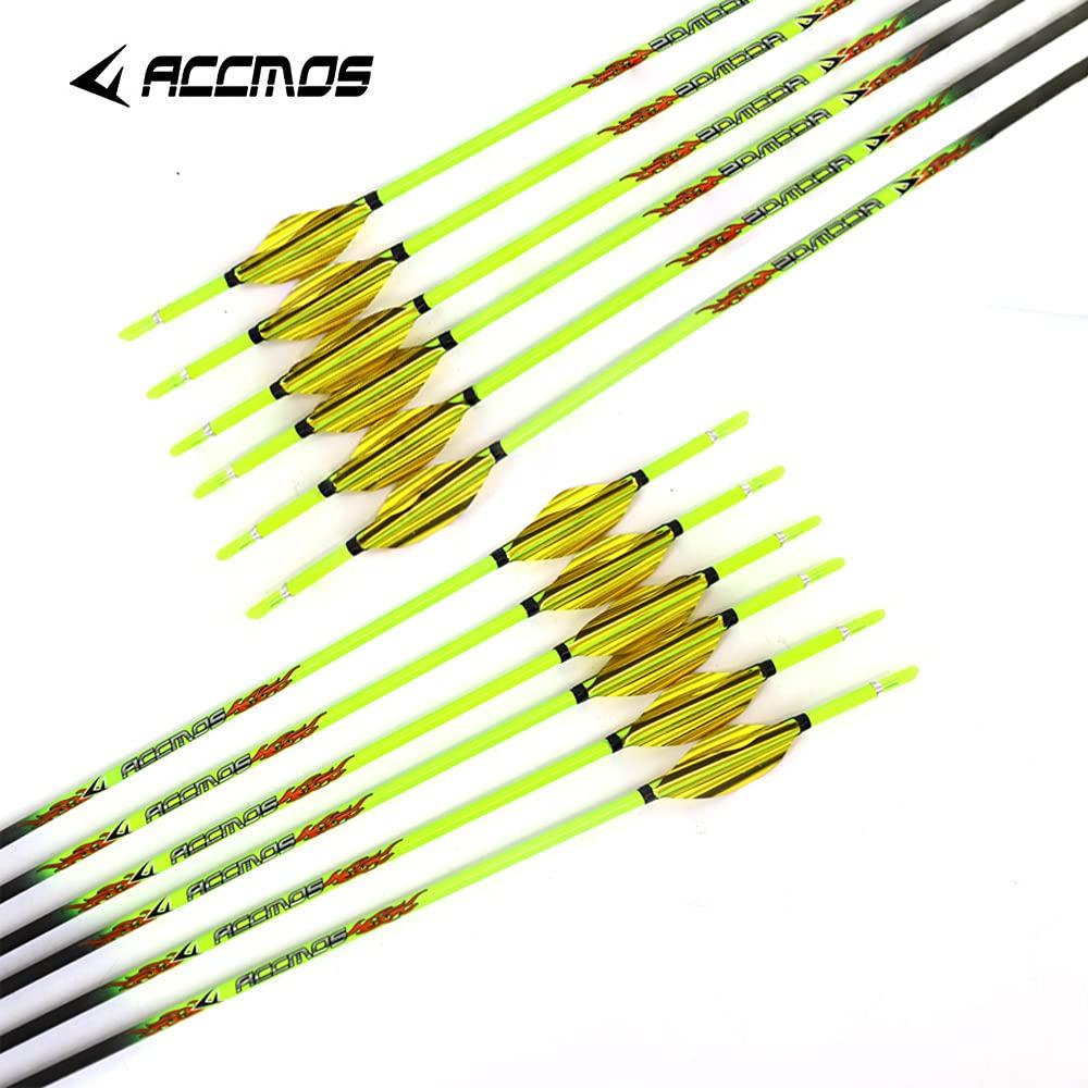 ACCMOS Spine 1000 Arrow for 30 Lb Recurve Bow 22 Inch Arrow Target Practice Arrow Hunting Arrow Carbon Arrows Adult Youth Archery Indoor Outdoor Shooting Bullet Tip 12pc