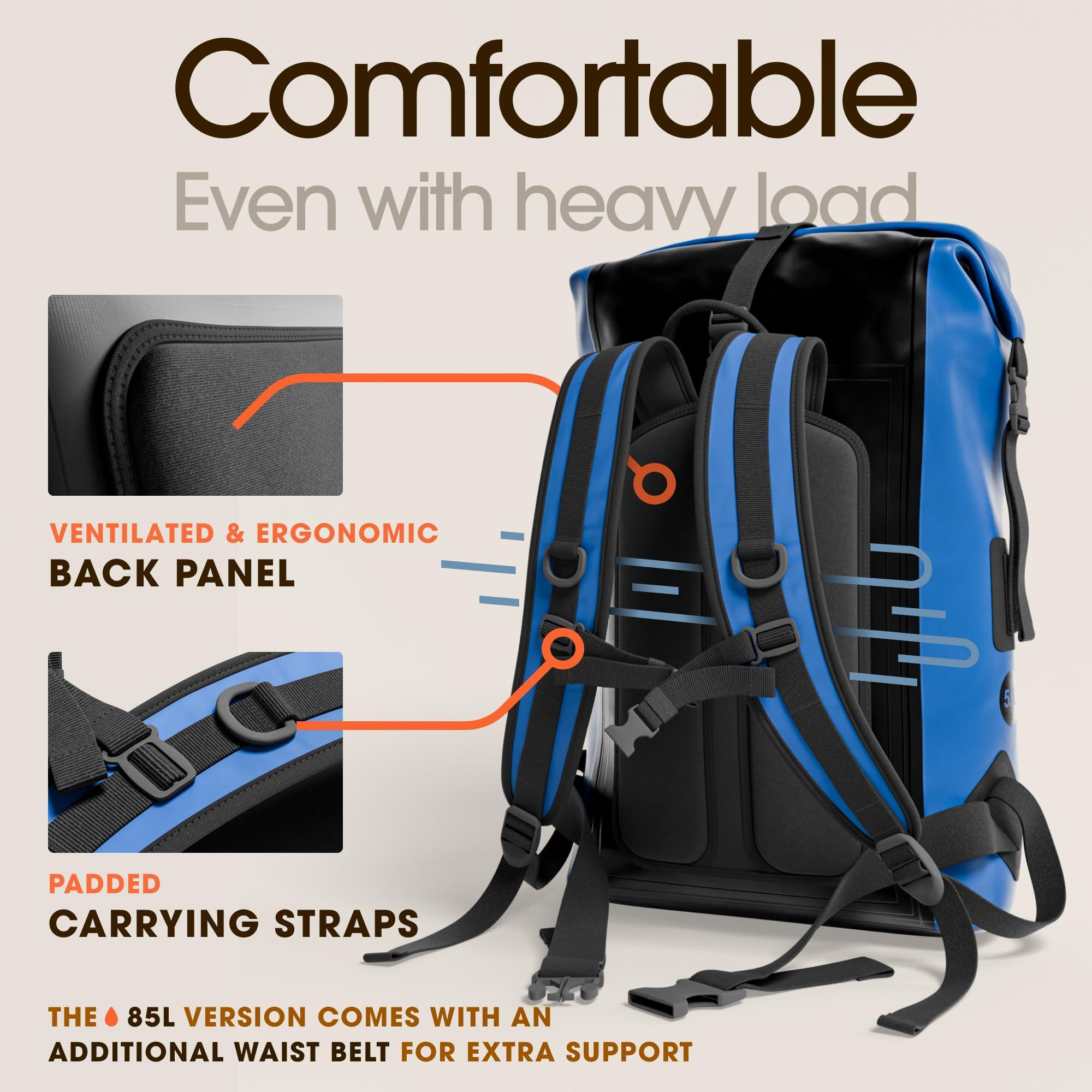 Earth Pak Earth Pak Waterproof Backpack - Heavy Duty Hiking Backpack - Roll-Top Closure - Waterproof Bag - Cushioned Dry Bags Waterproof w/ IPX8 Waterproof Phone Case - Wet Bag for Hiking, Kayak (Blue, 35L)