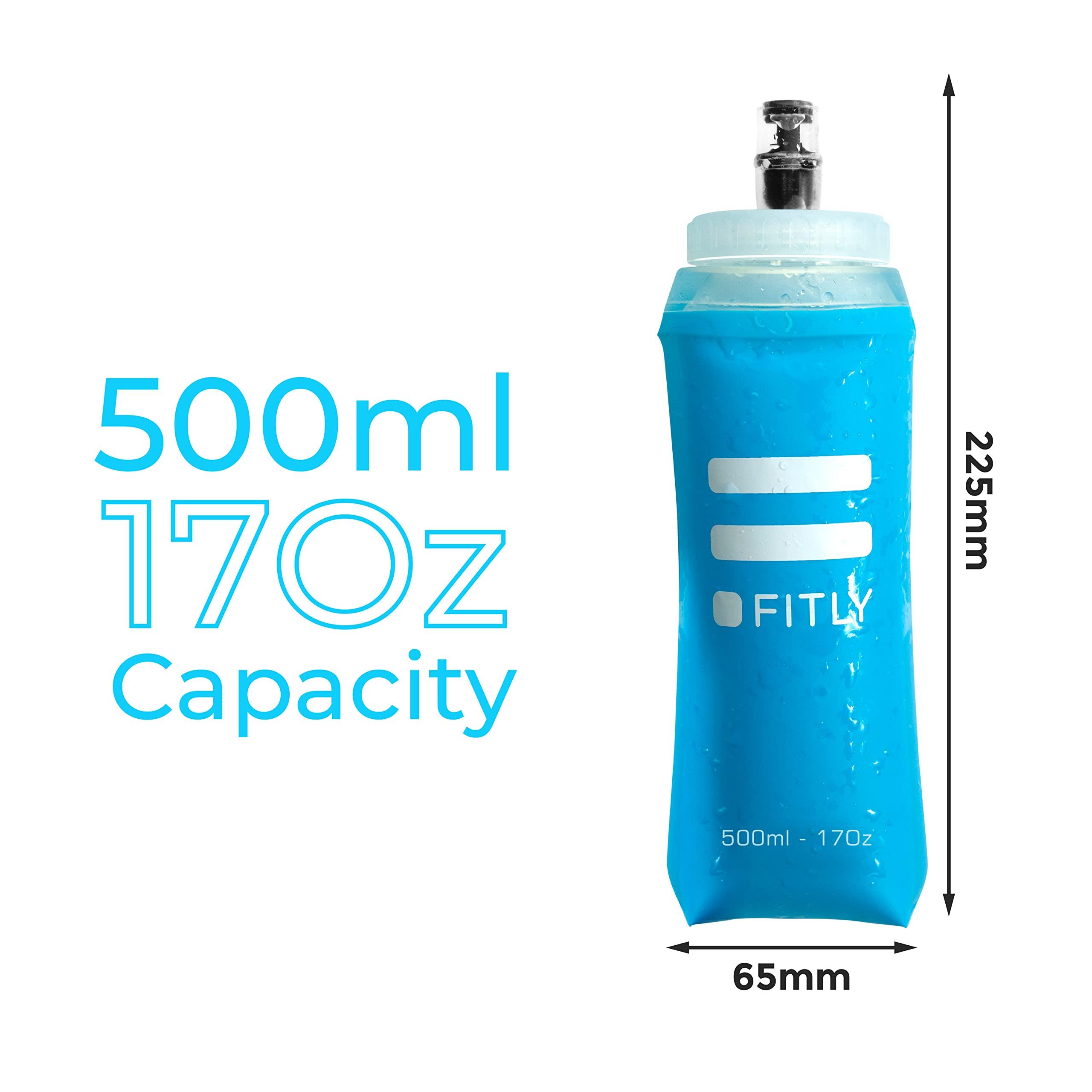 FITLY FITLY Large Soft Flask - 17 oz (500 ml) - Shrink As You Drink Pocket Soft Water Bottle for Hydration Pack/Running Vest- Folding Water Bottle for Running, Hiking, Cycling - Ski Water Bottles (F5L)