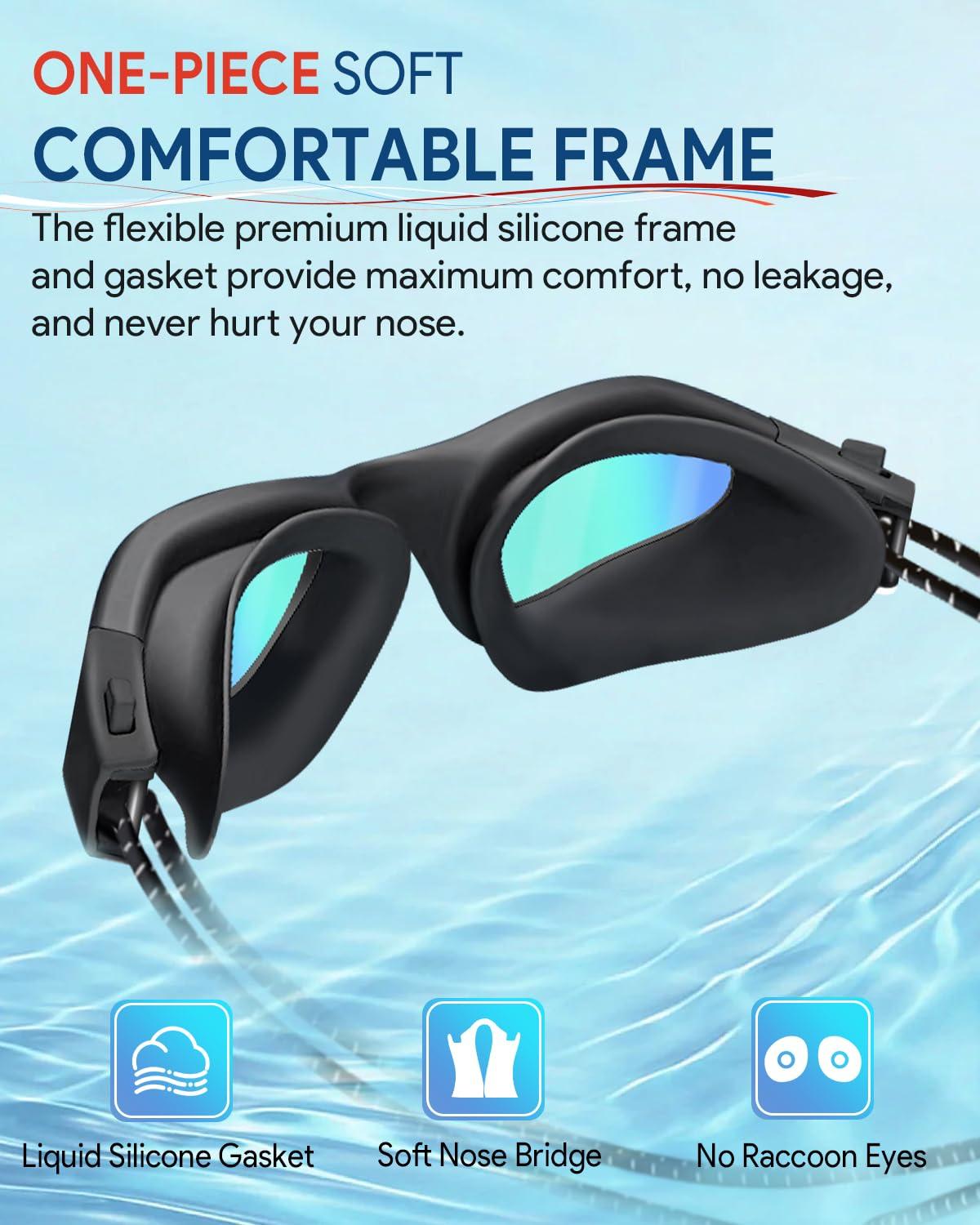 Otionus Otionus Swim Goggles, Polarized Adult Swimming Goggles Bungee Strap No Hair Pulling Anti-fog Pool Goggles for Men Women