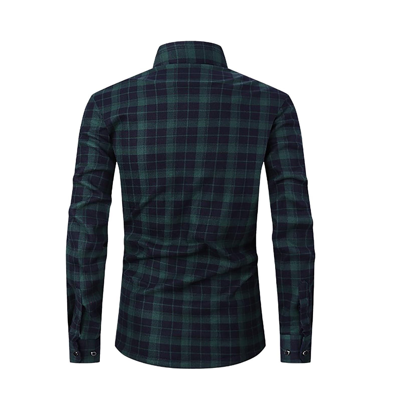 NineFit Basics Men's Flannel Shirt Jacket with Quilted Lined Long Sleeve Plaid Coat Button Down Thick Outwear Winter(Green, XL)