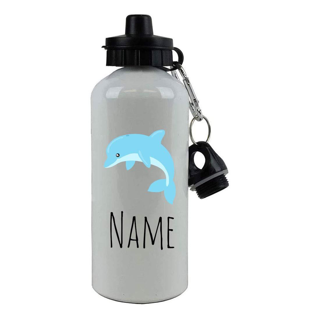 CustomGiftsNow Personalized Custom Dolphin Aluminum 20 Ounce Kids Summer Sport Water Bottle, 2 Lids (White)