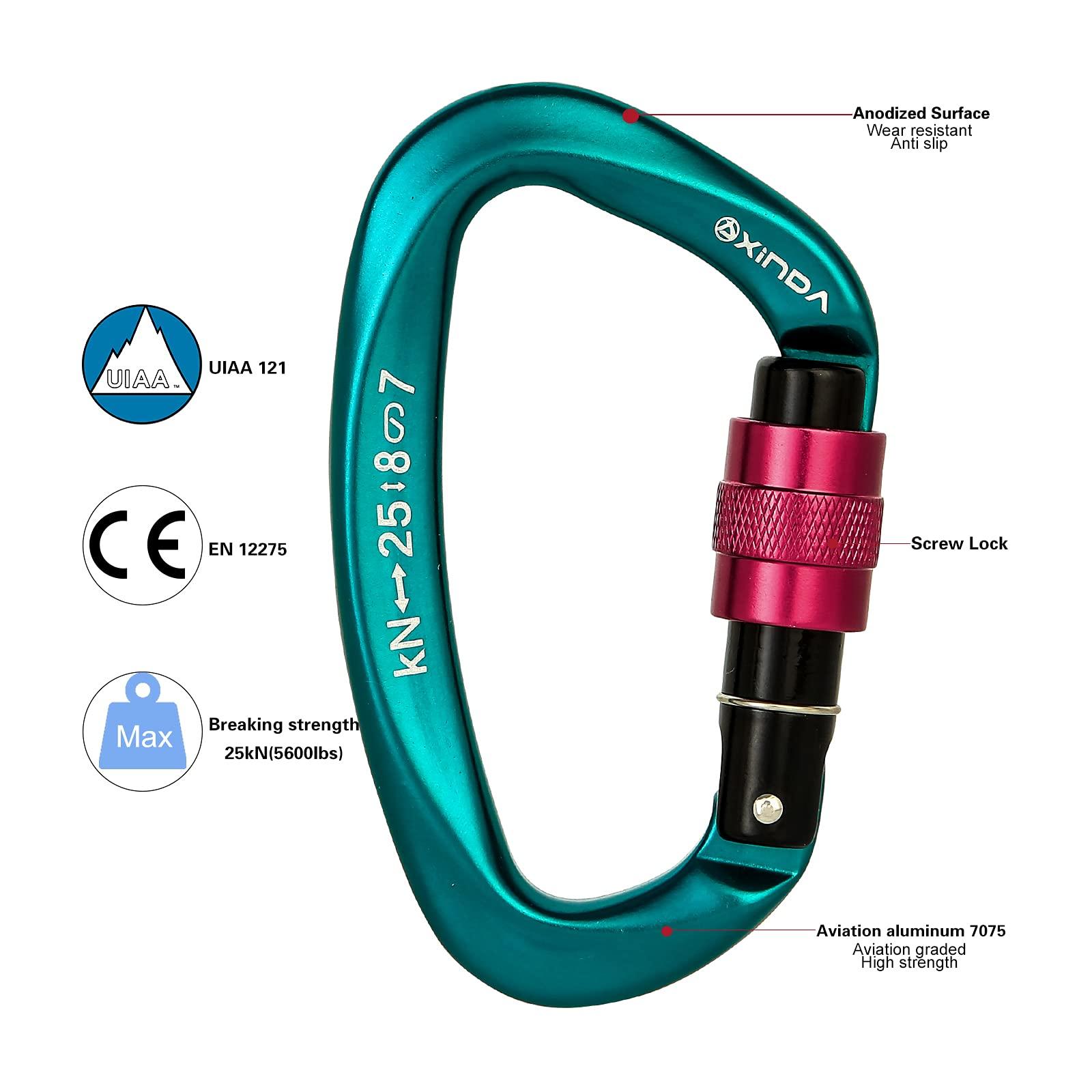 XINDA XINDA Screwgate Locking Carabiner Clip - Professional Rock Climbing Carabiner Screw Lock,Heavy Duty Carabiners for Climbing,Mountaineer,Hammock,Camping,Outdoor Equipment (2 pcs Green)