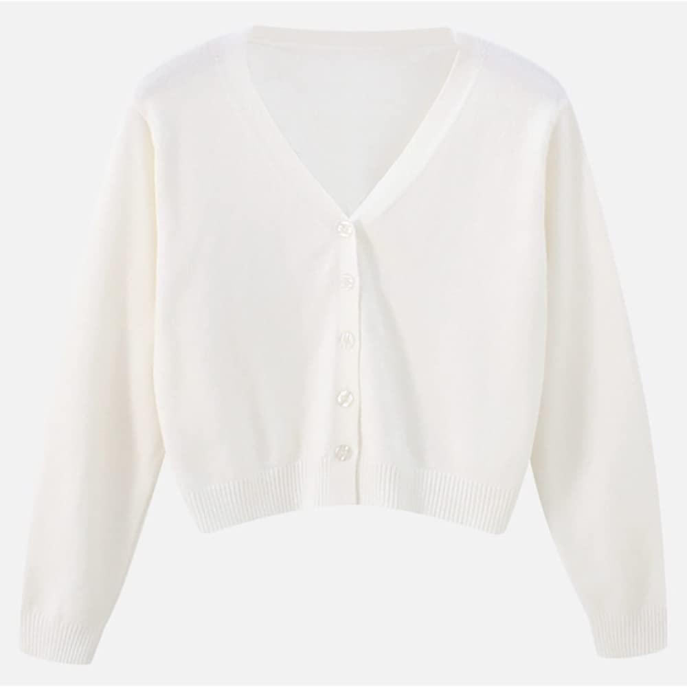 MIYAA MIYAA Womens Knit Cropped Cardigan Sweater Solid Color Knit Outwear Long Sleeve V-Neck Open Front Button Down Cardigan Lady L
