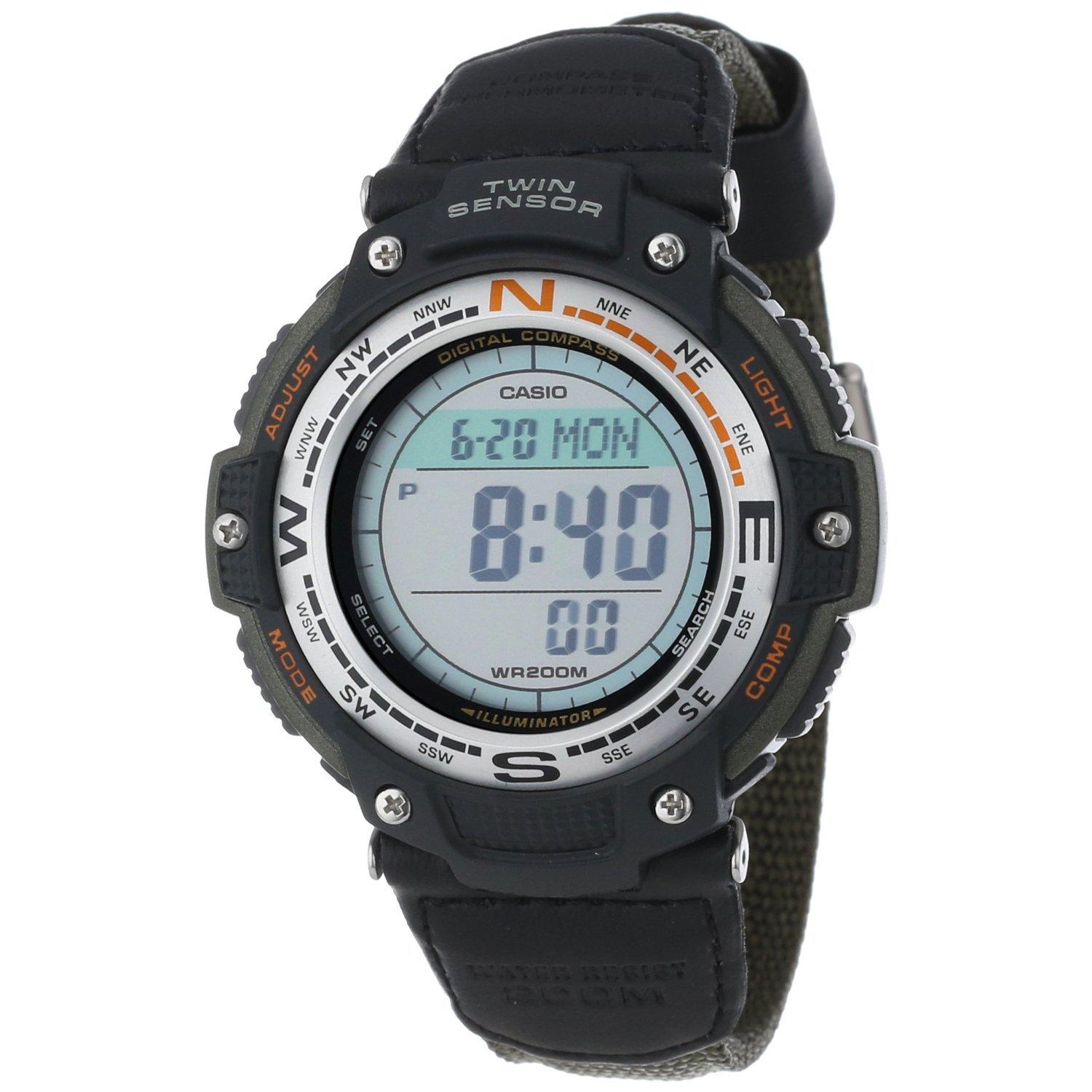 Casio Casio SGW100 Series | Digital Watch & Compass | Green/Fabric Strap | 200M WR | 100 SEC Stopwatch | Twin Sensor for Direction & Temperature | Low Temp Resistant | Auto Calendar | Multi Alarm