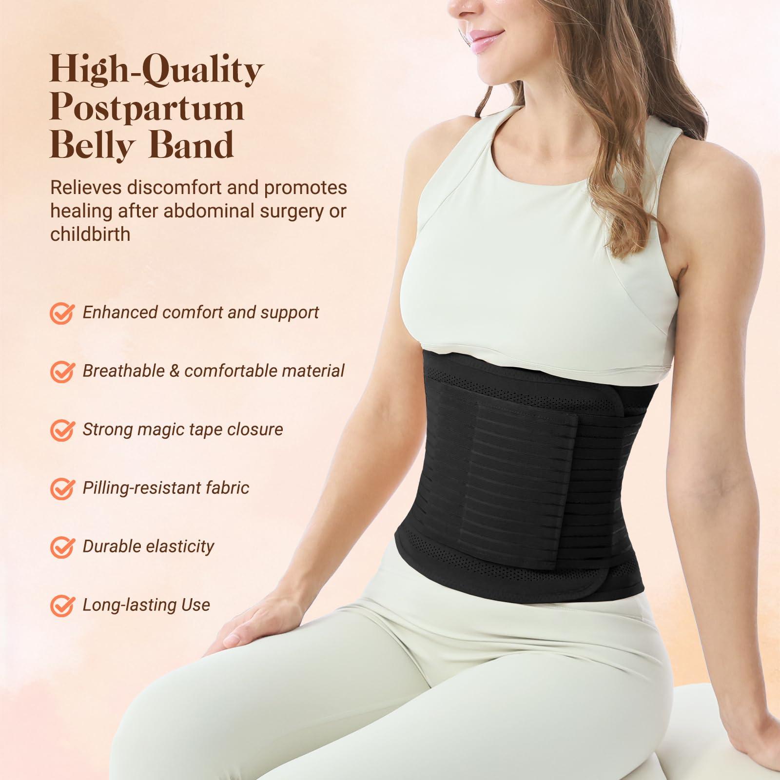 Trendyline Trendyline Postpartum Belly Band for Women: Abdominal Binder Post Surgery Stomach Compression Support Belt - Post Partum Waist Girdle C Section Recovery Wrap Black