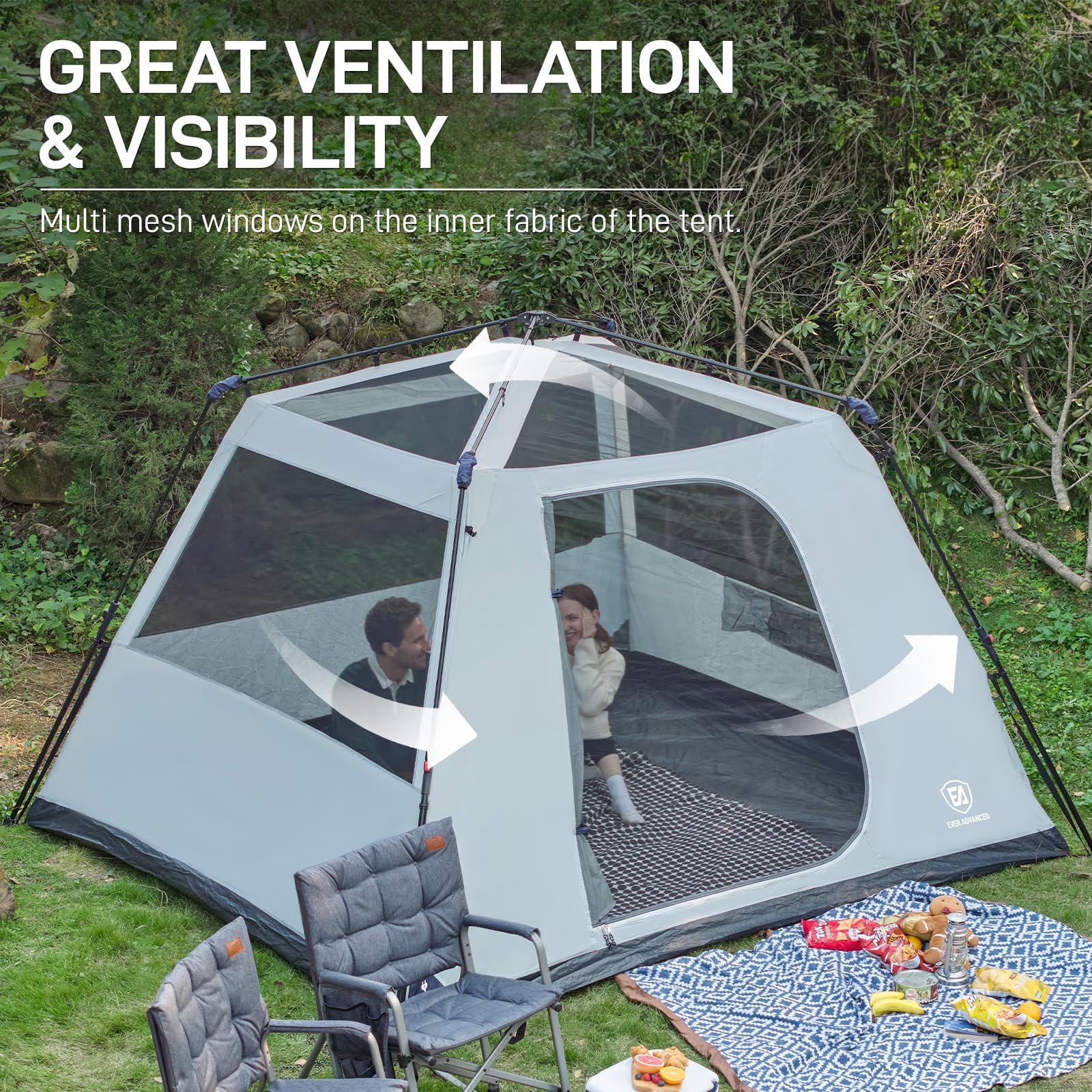 EVER ADVANCED EVER ADVANCED Blackout 6 Person Camping Tent, Instant Cabin Tent for Family with Vestibule and Large Mesh Windows, 60s Easy Setup, Double Layer, Water-Resistant, Blue